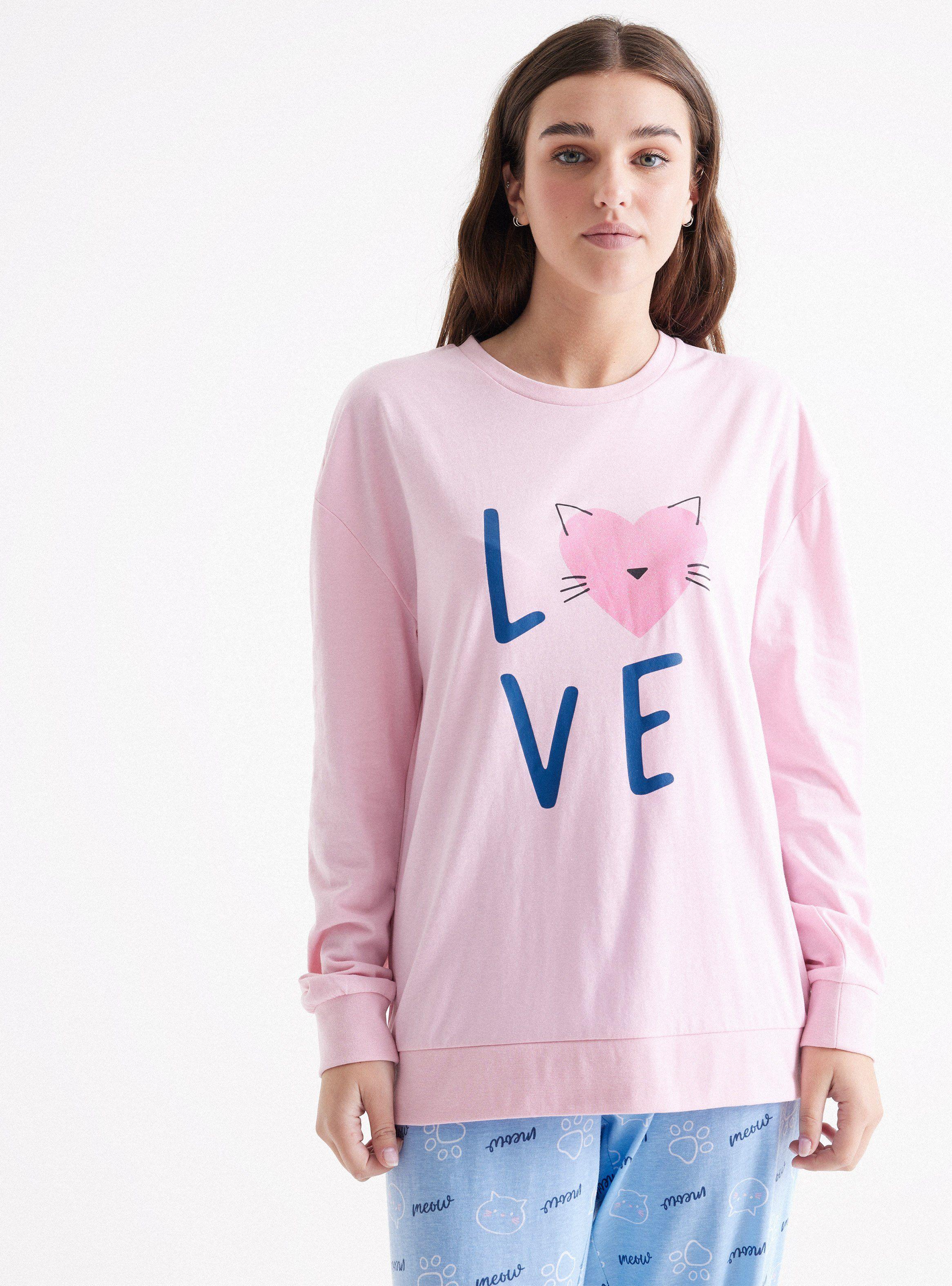 Polera Pijama Estampado con Brillo Tela Jersey-0
