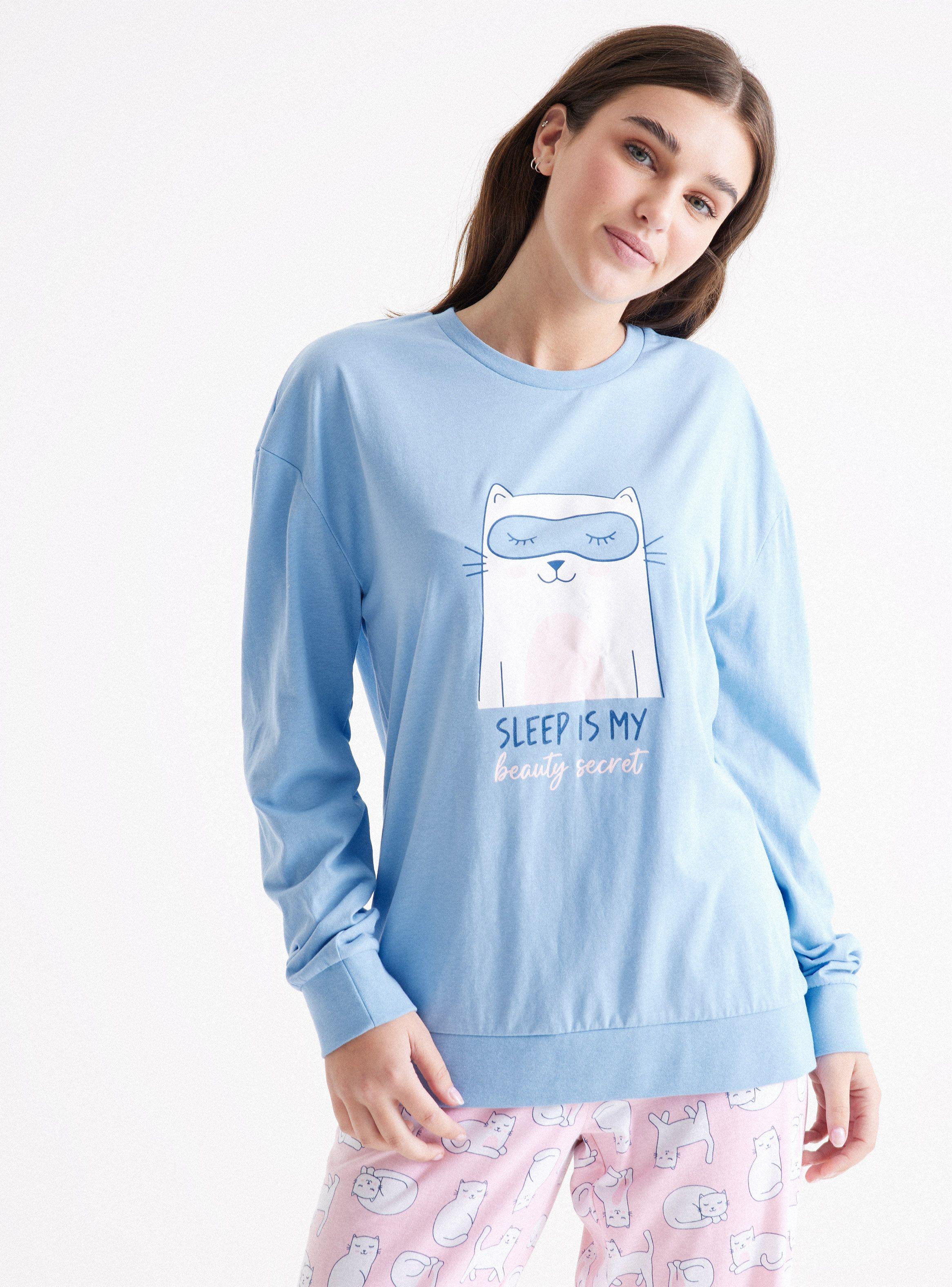 Polera Pijama Estampado con Brillo Tela Jersey-0