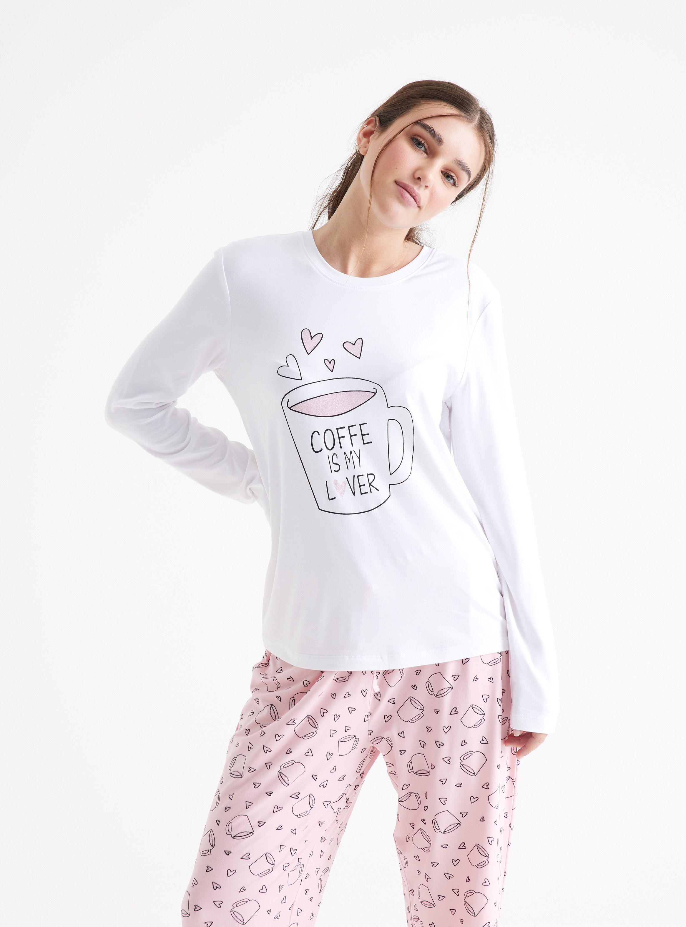 Pijama Largo Estampado Detalles Brillos Tacto Peach-0