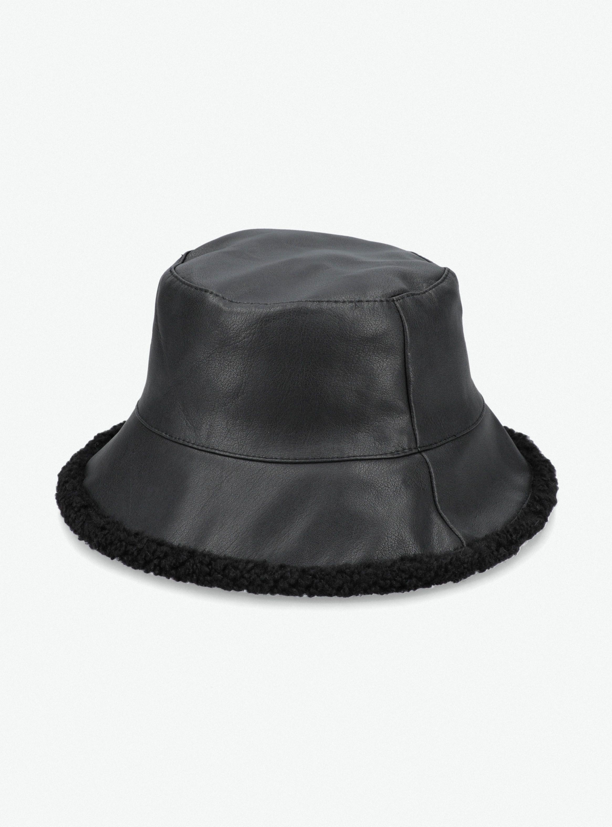 Gorro Bucket Efecto Cuero Washed Forro Peludito-3