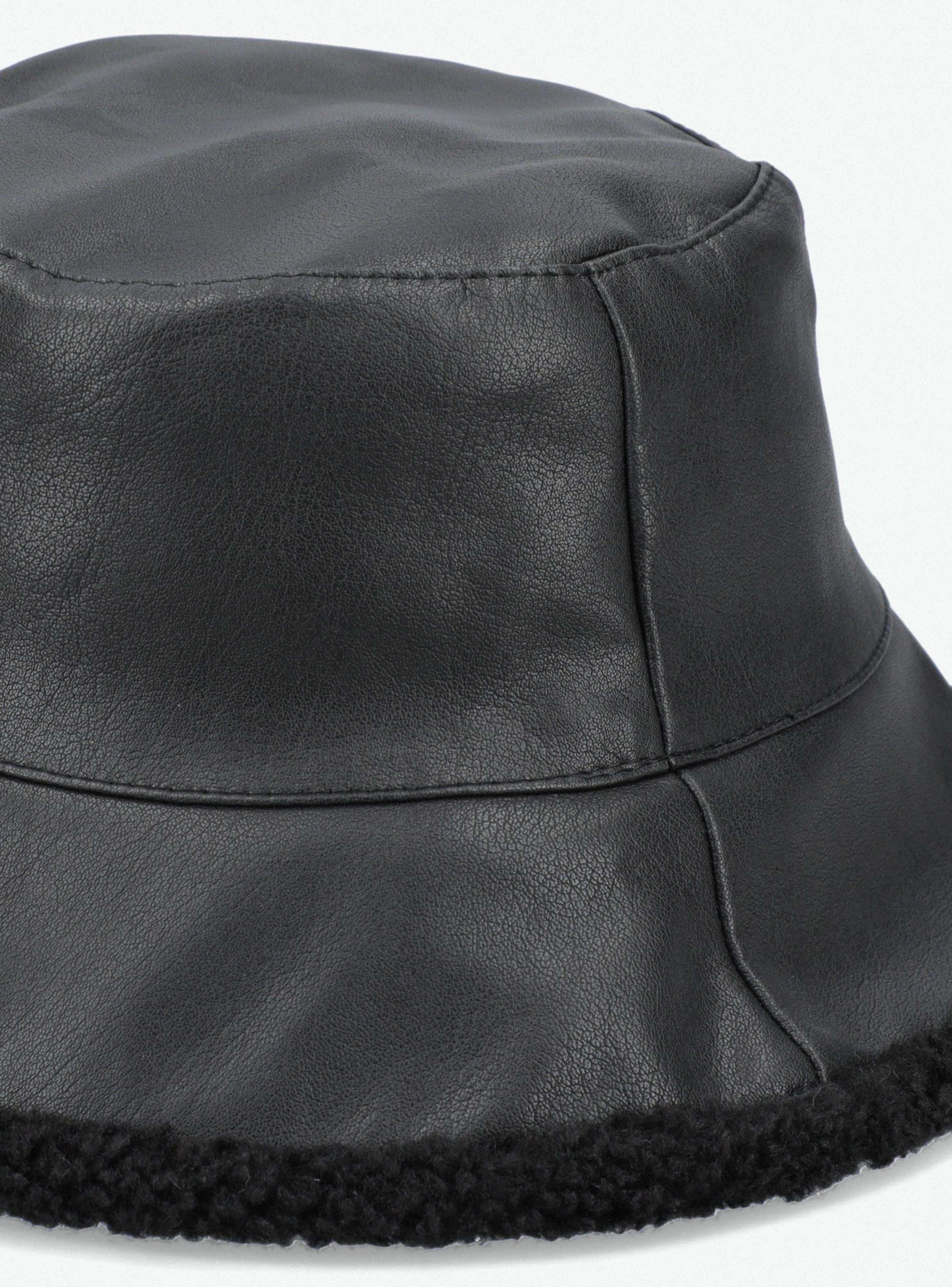 Gorro Bucket Efecto Cuero Washed Forro Peludito-4