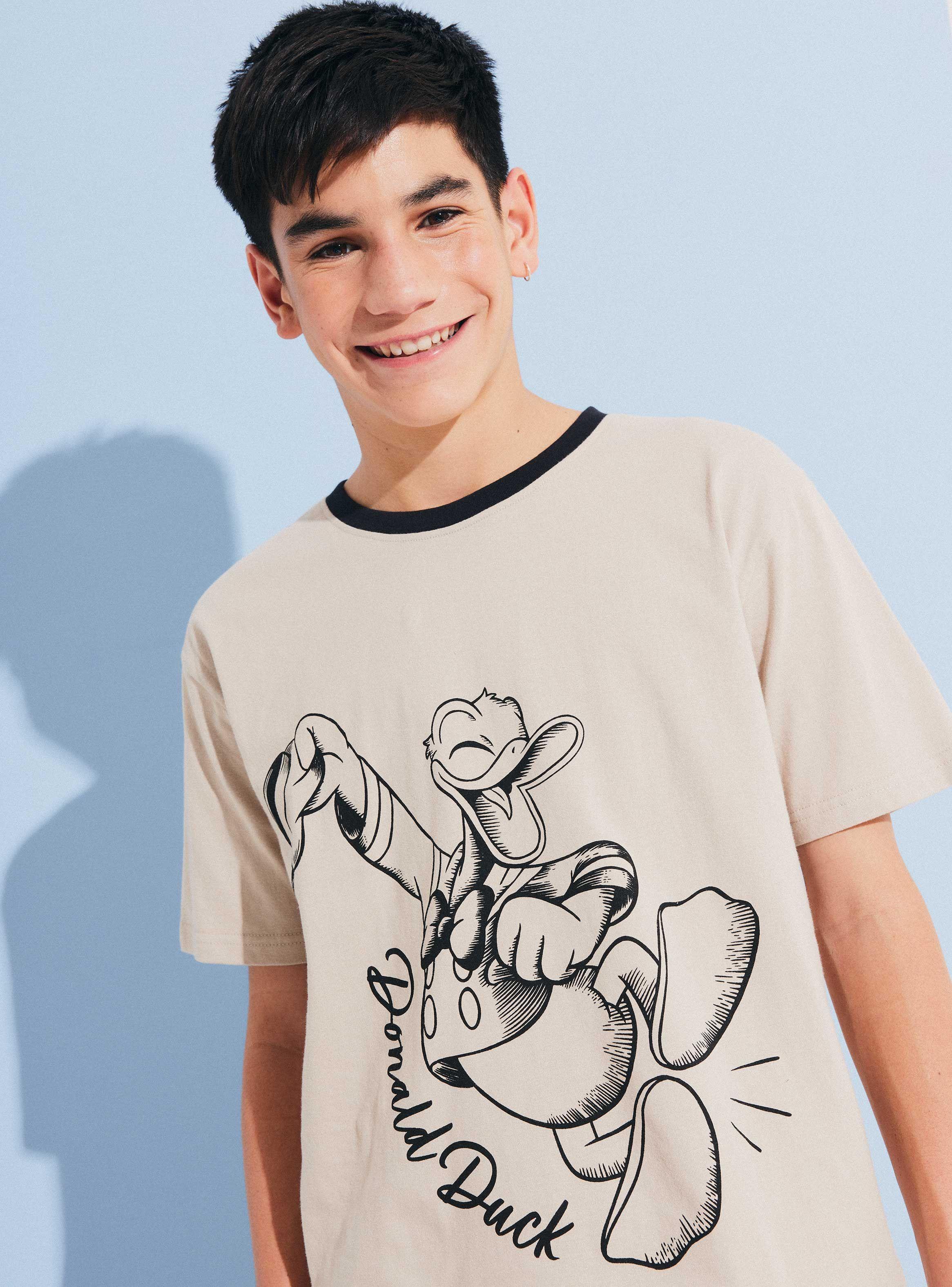 Polera Manga Corta Beige Estampado Donald Duck Disney-1