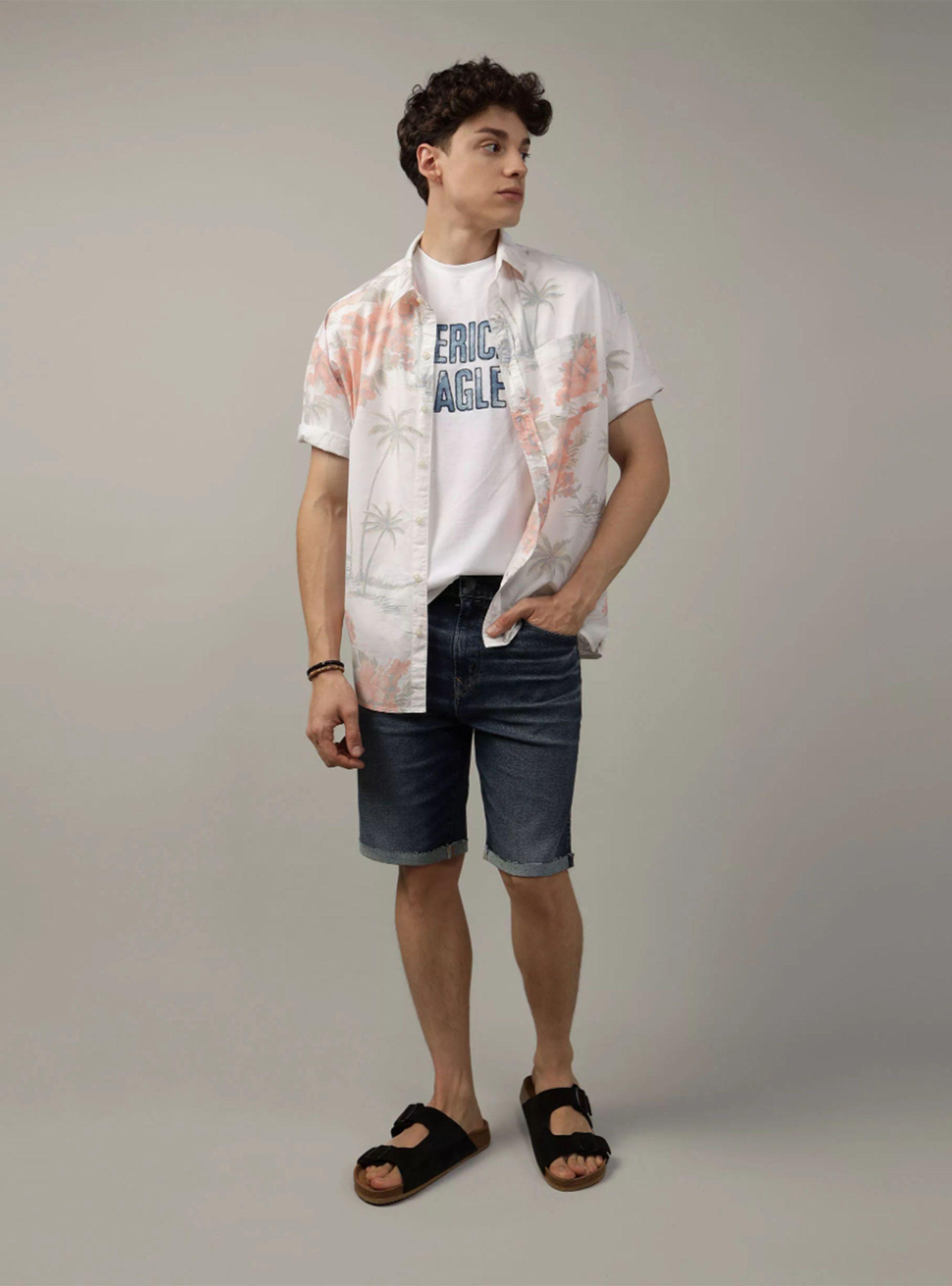 Camisa Print Casual Botones Palms-2