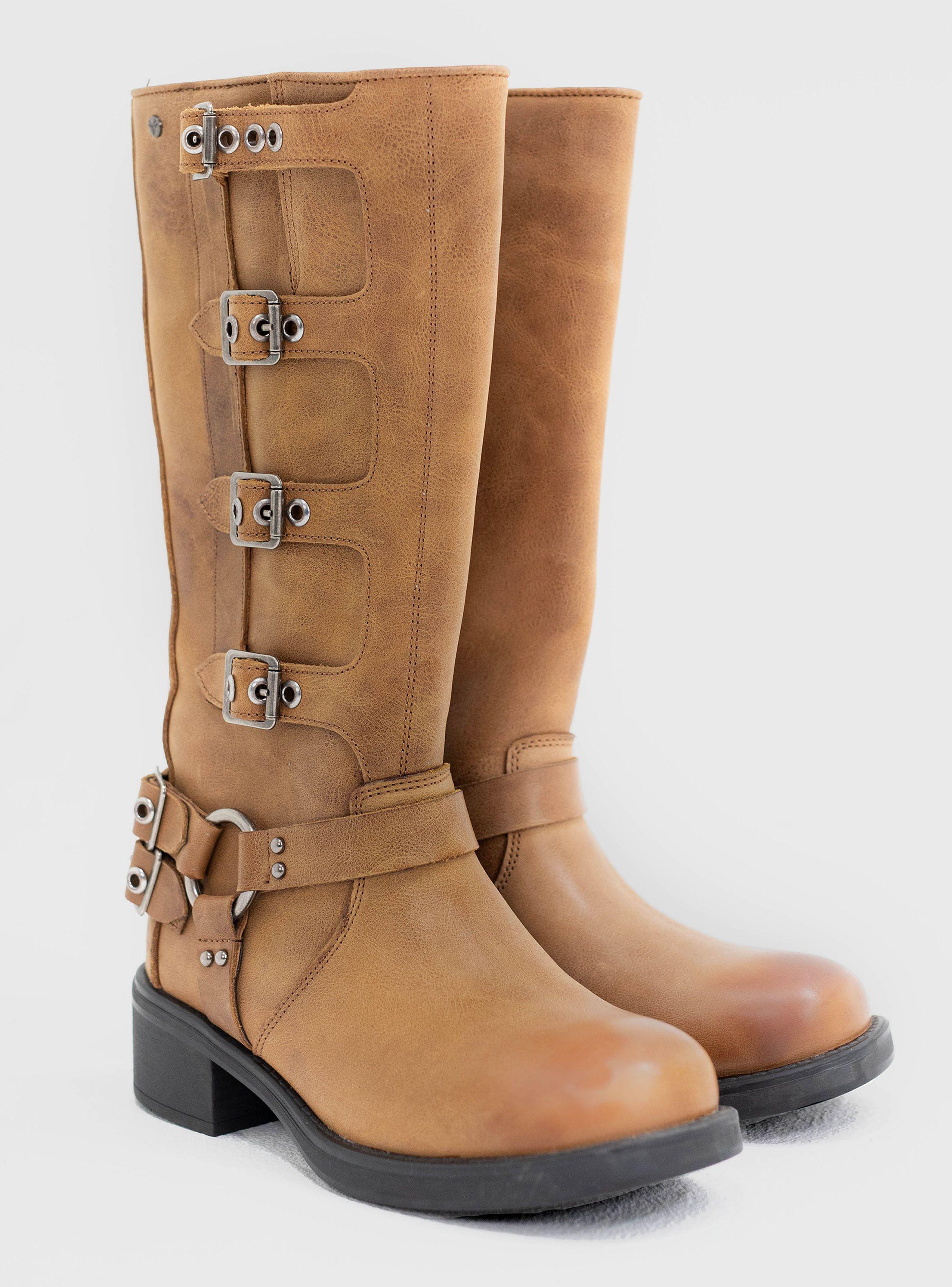 Bota Cuero Alta Hebillas Mujer-0