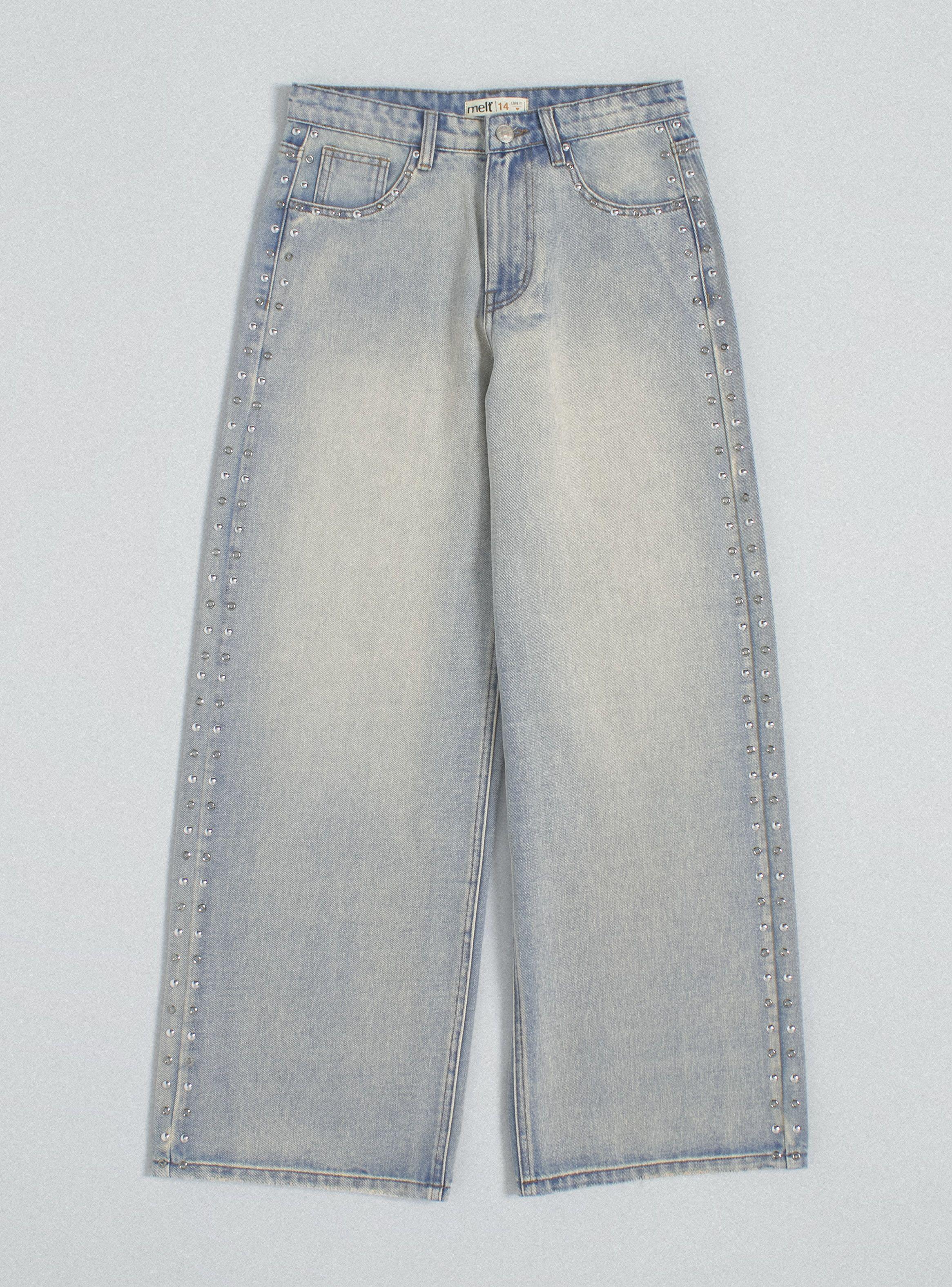 Jeans Wide Leg con Tachas Metálicas-2