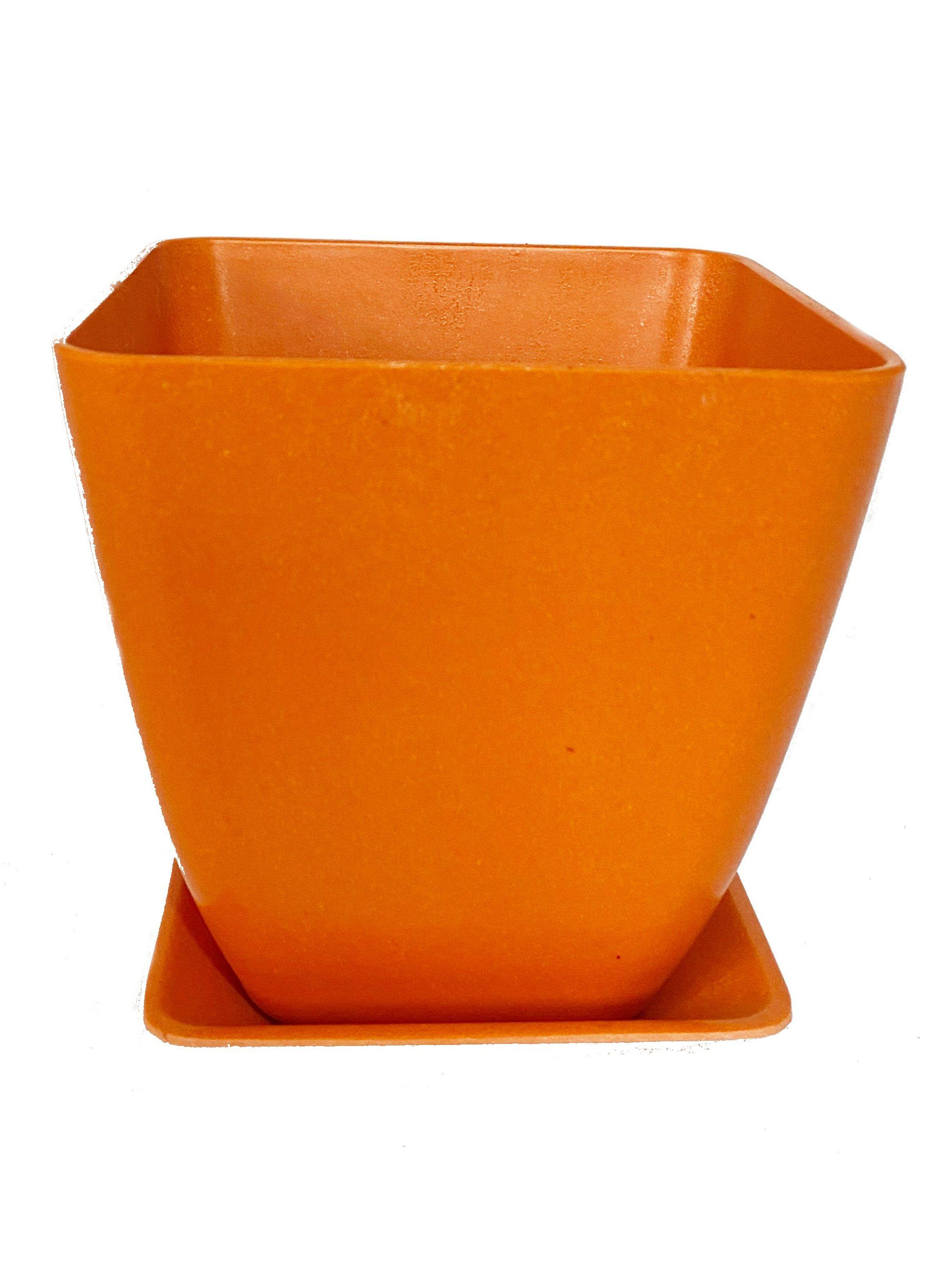 Set 4 Maceta Plato Cuadrado 2 Verde y 2 Naranja-2