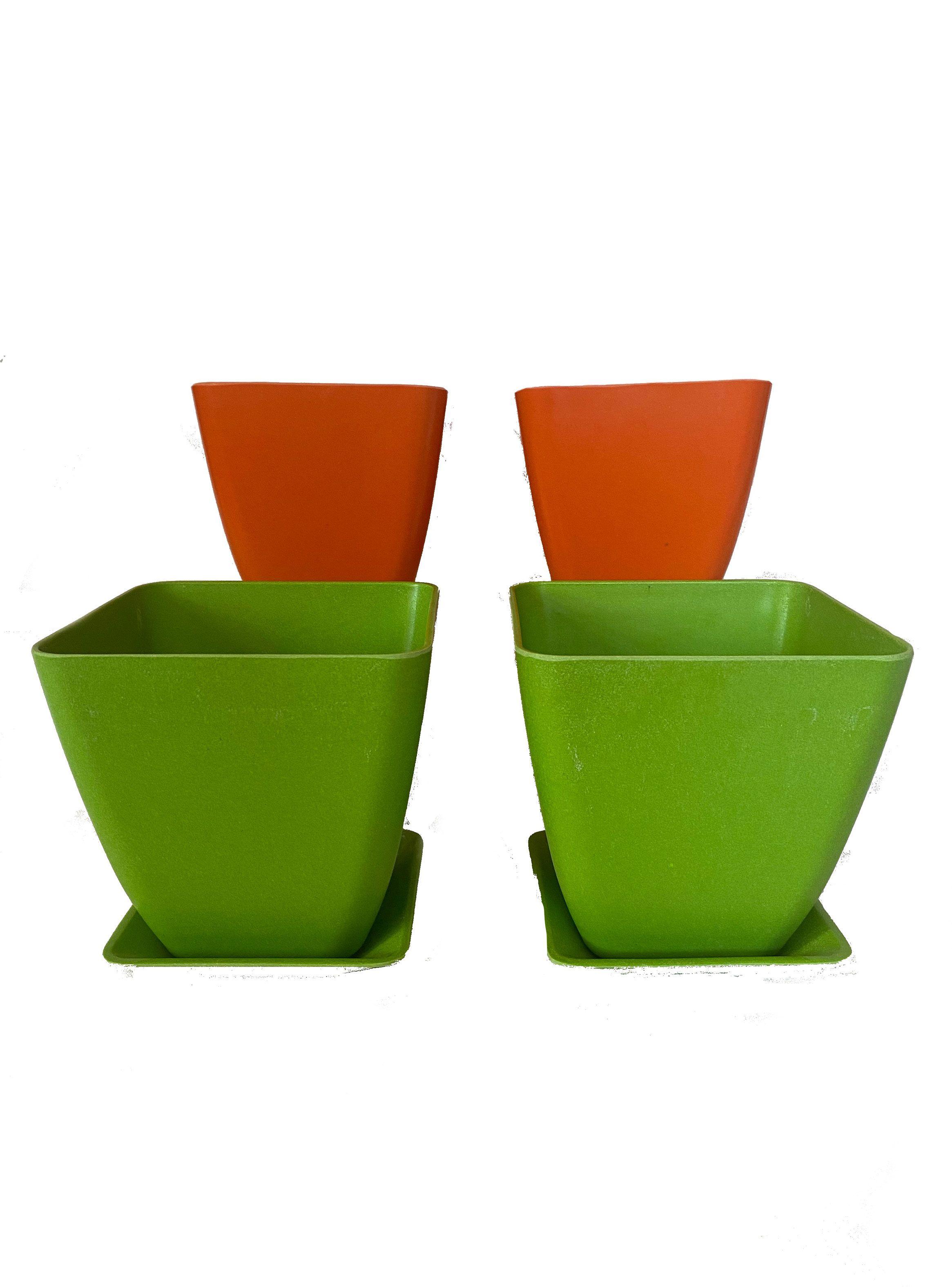 Set 4 Maceta Plato Cuadrado 2 Verde y 2 Naranja-0