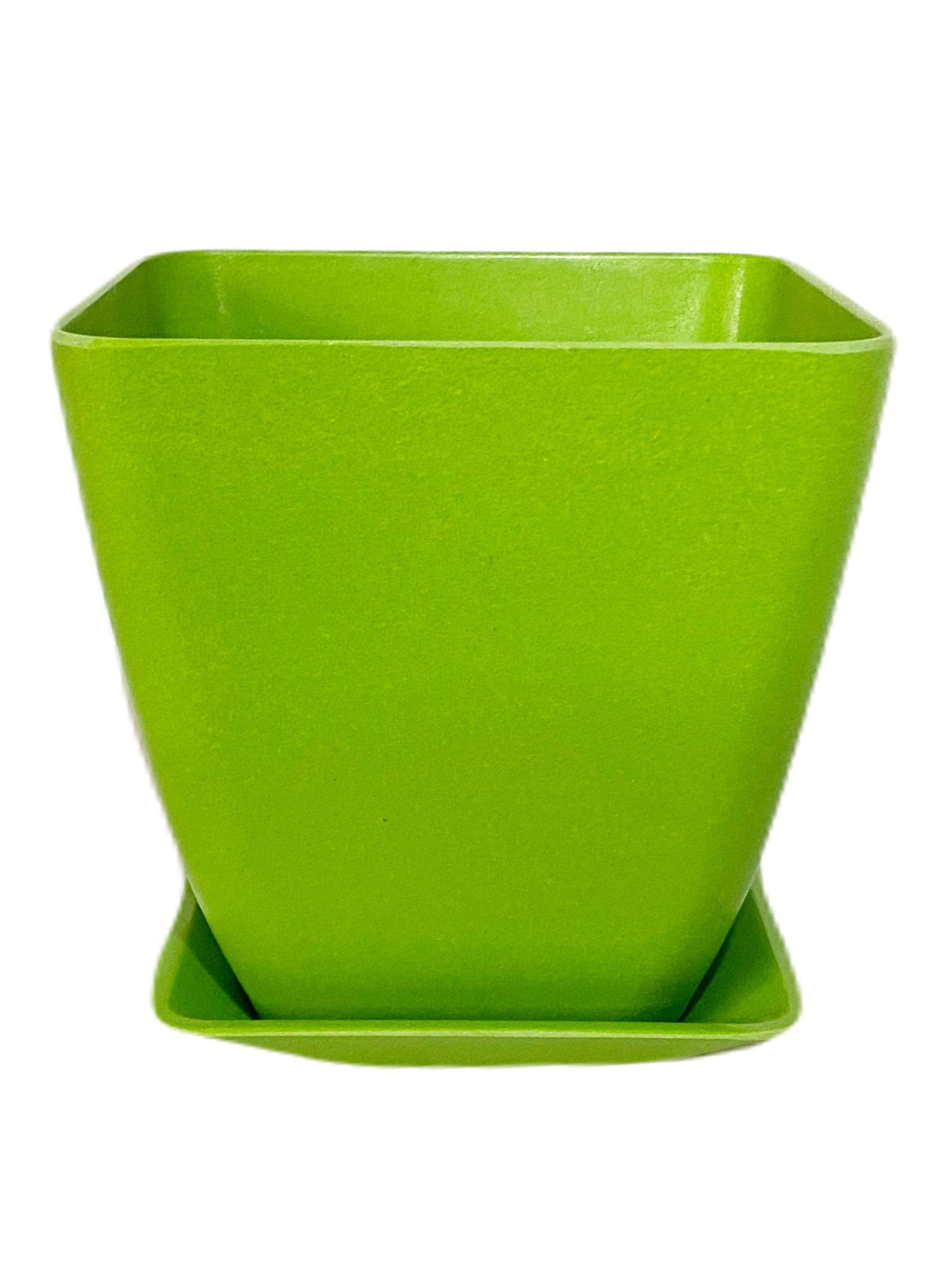 Set 4 Maceta Plato Cuadrado 2 Verde y 2 Naranja-1