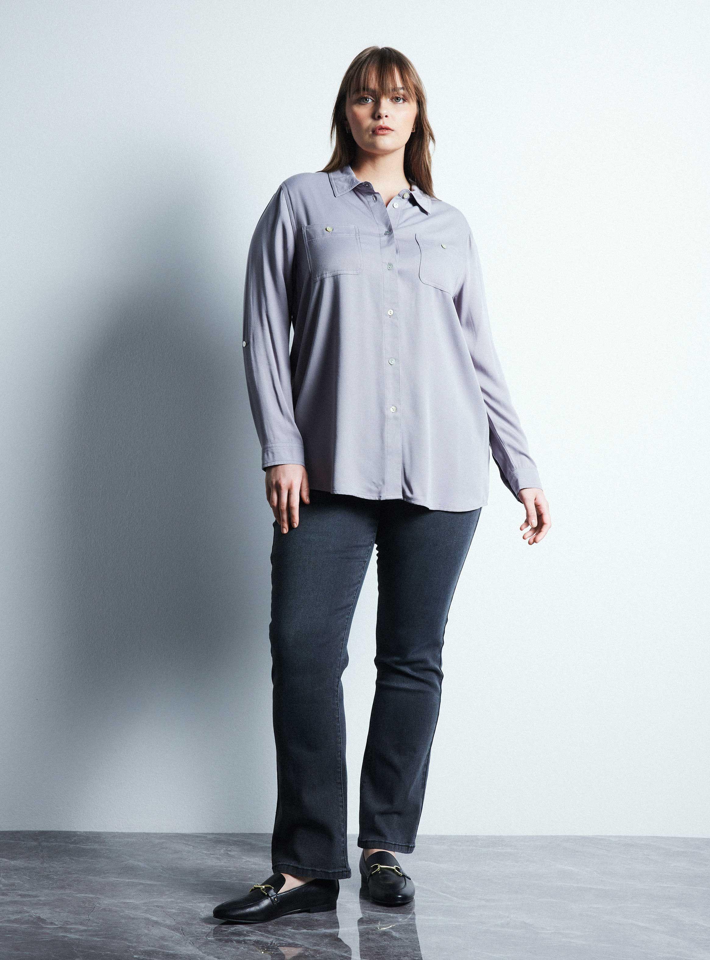 Blusa Camisera Abotonada con Bolsillos-4