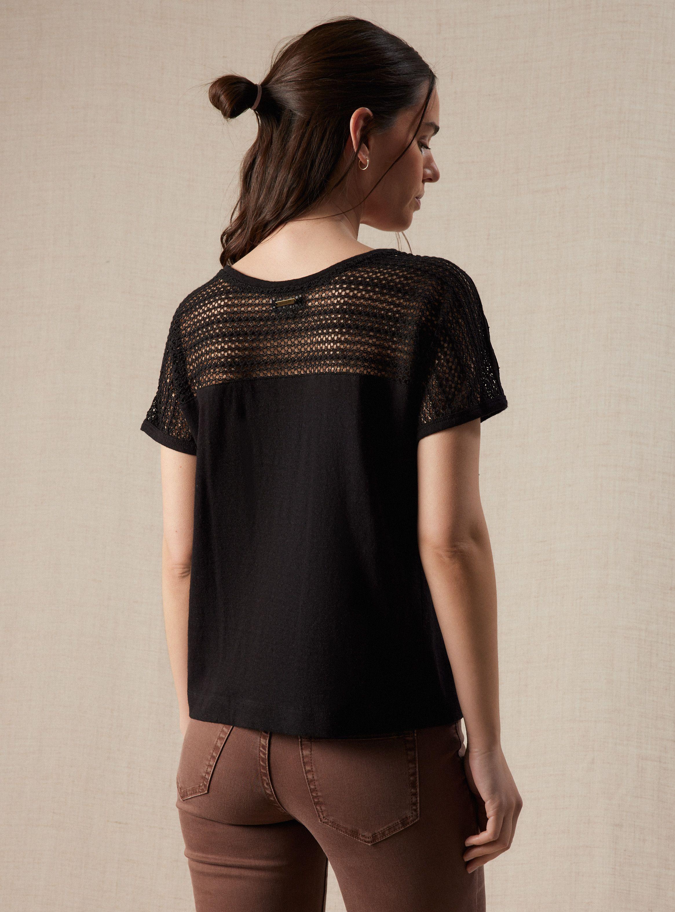 Polera Detalle Macramé Cuello Redondo con Lino-1