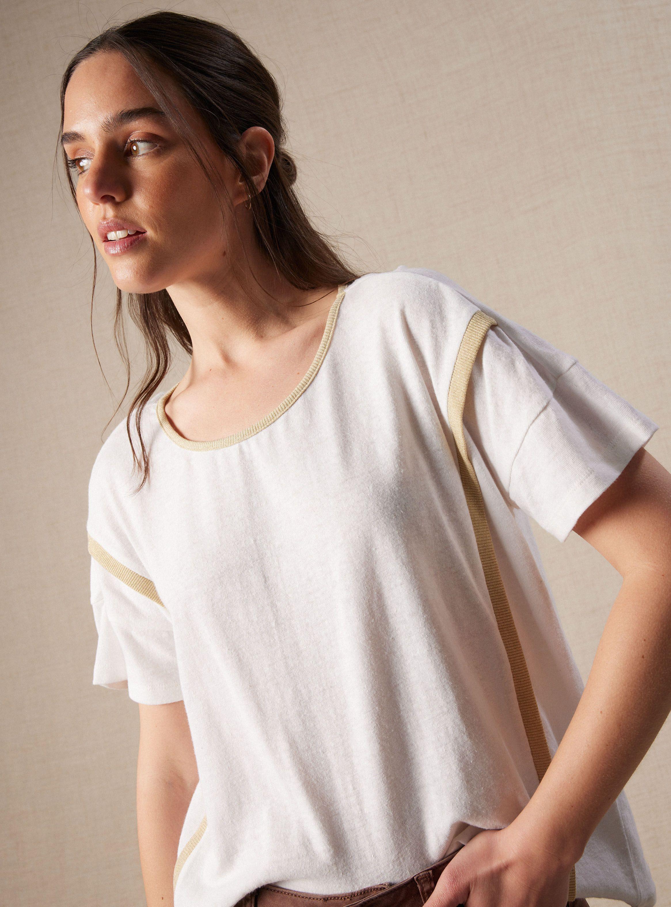 Polera Detalle Rib Brillos Cuello en V con Lino-2