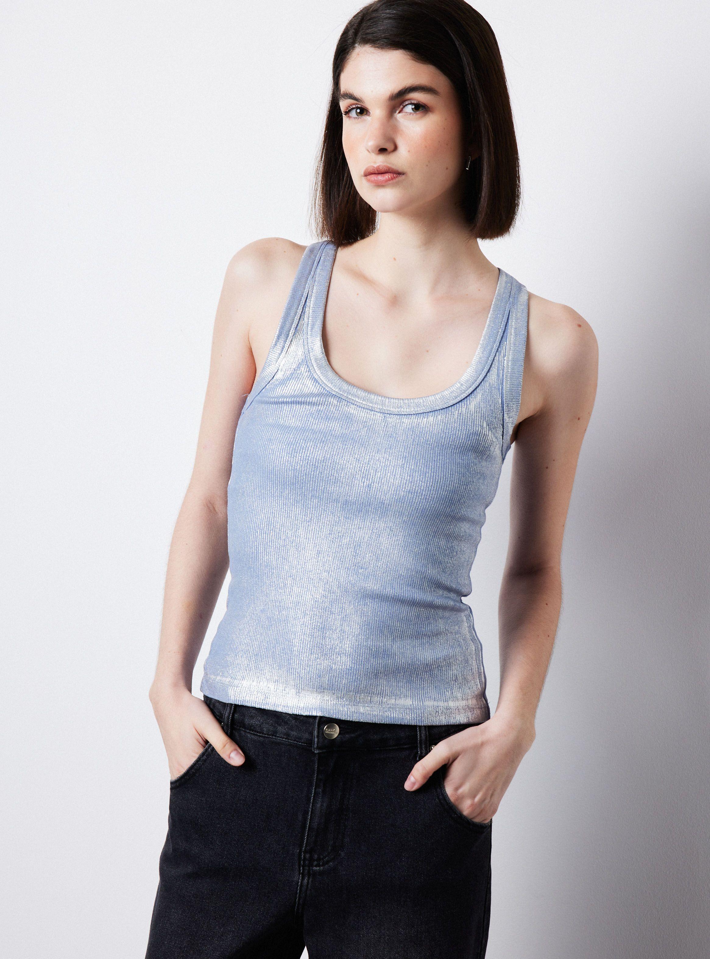 Polera Halter Sin Mangas Acabado Metalizado-0