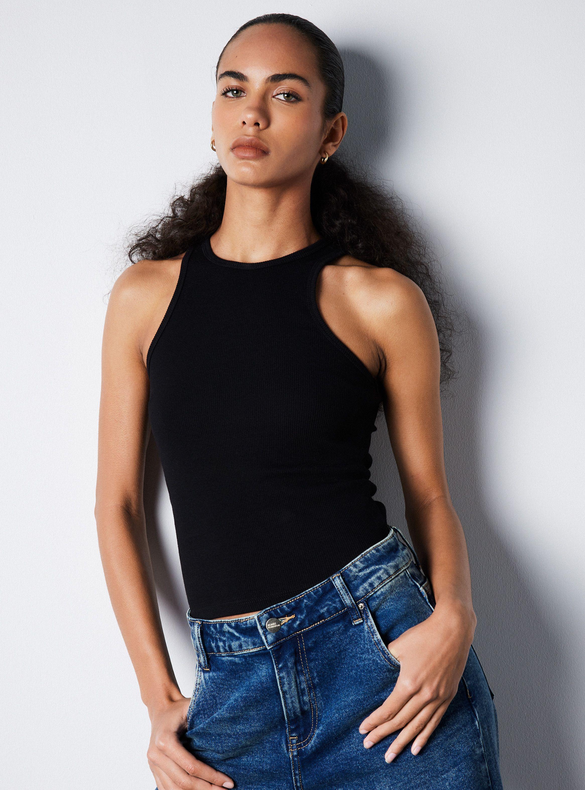 Polera Halter sin Mangas Acanalada-0