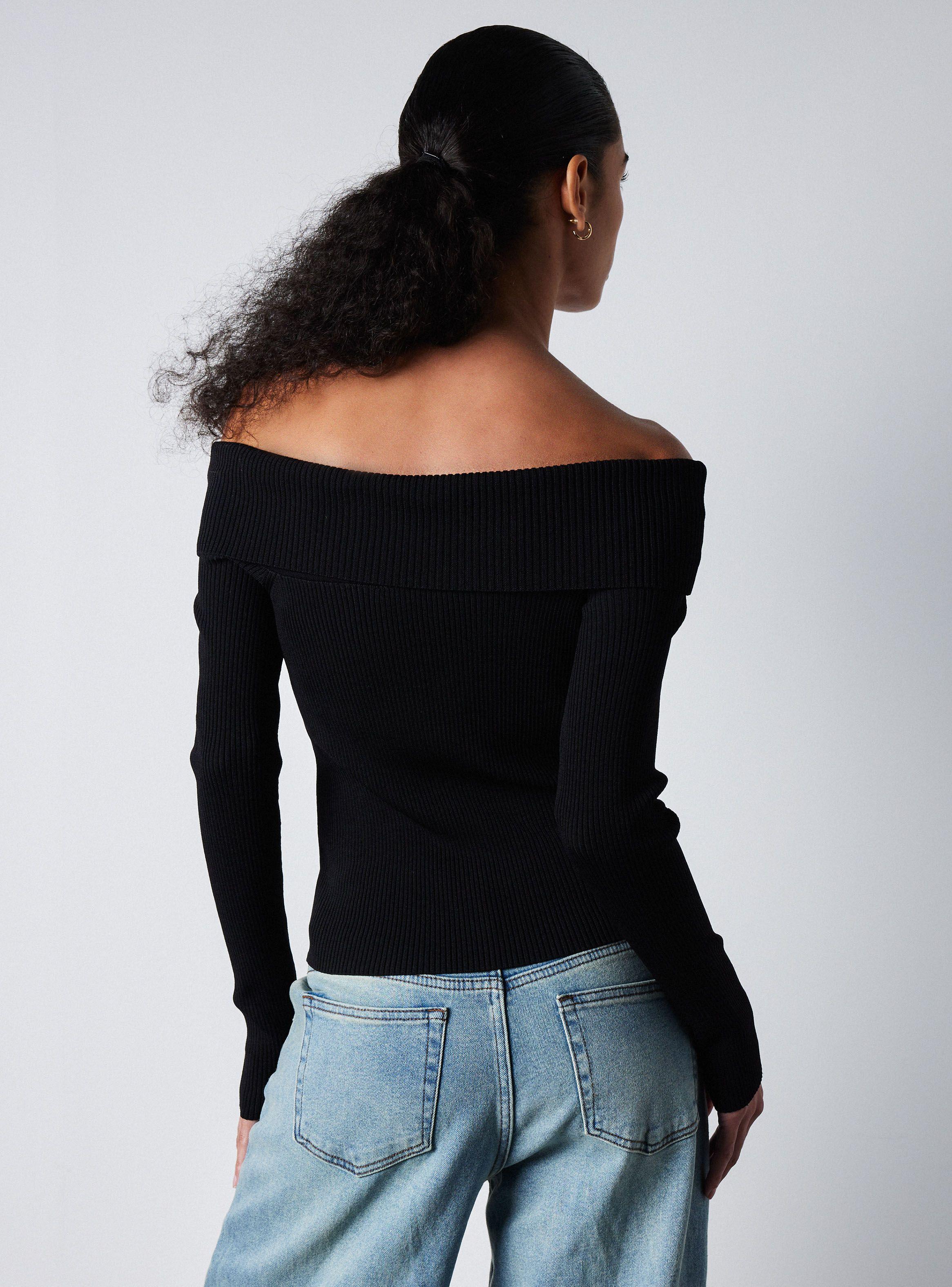 Polera Ajustada Hombros Descubiertos Acabado Metalziado-1