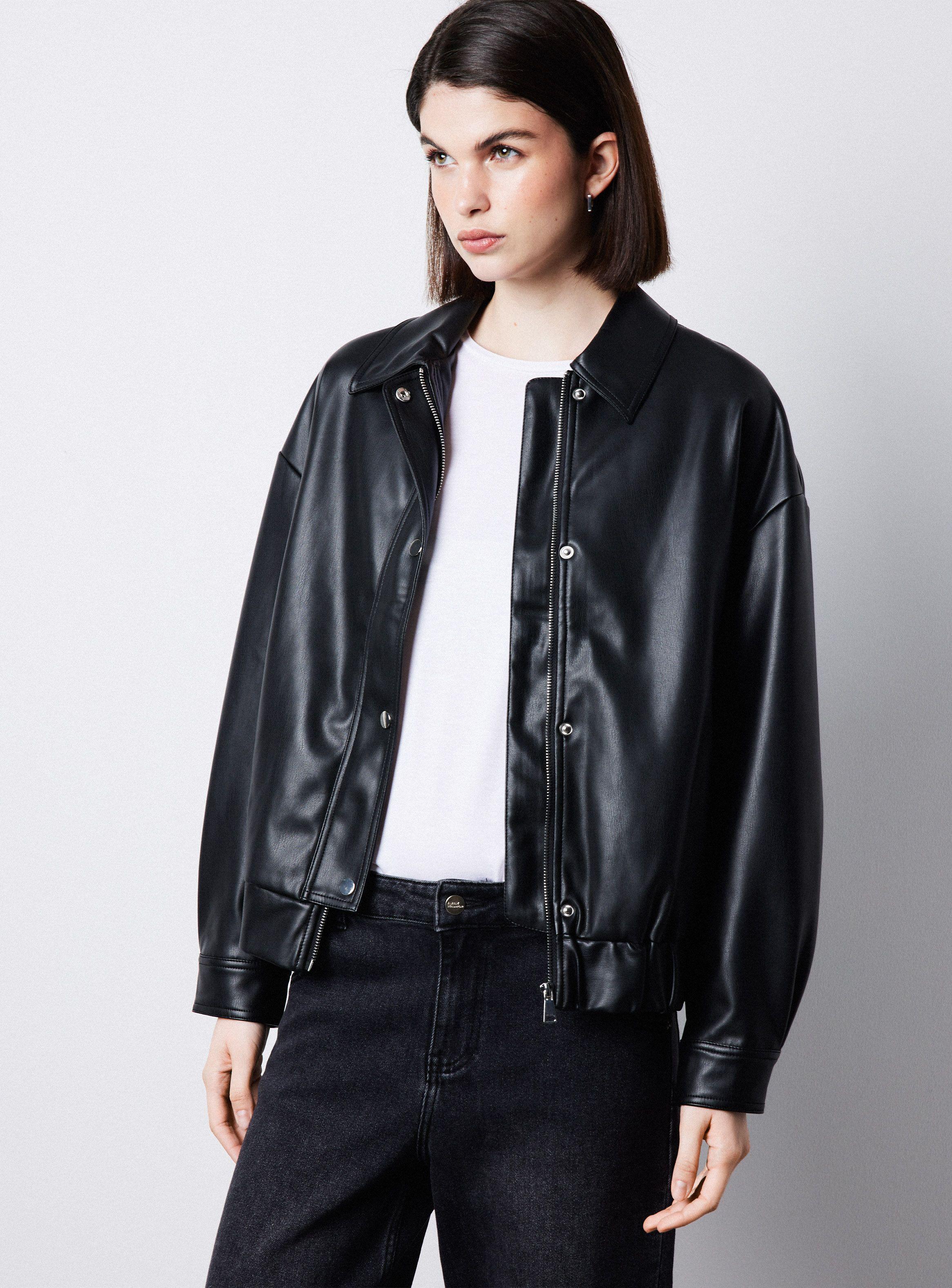 Chaqueta Bomber Con Solapa Efecto Cuero-0