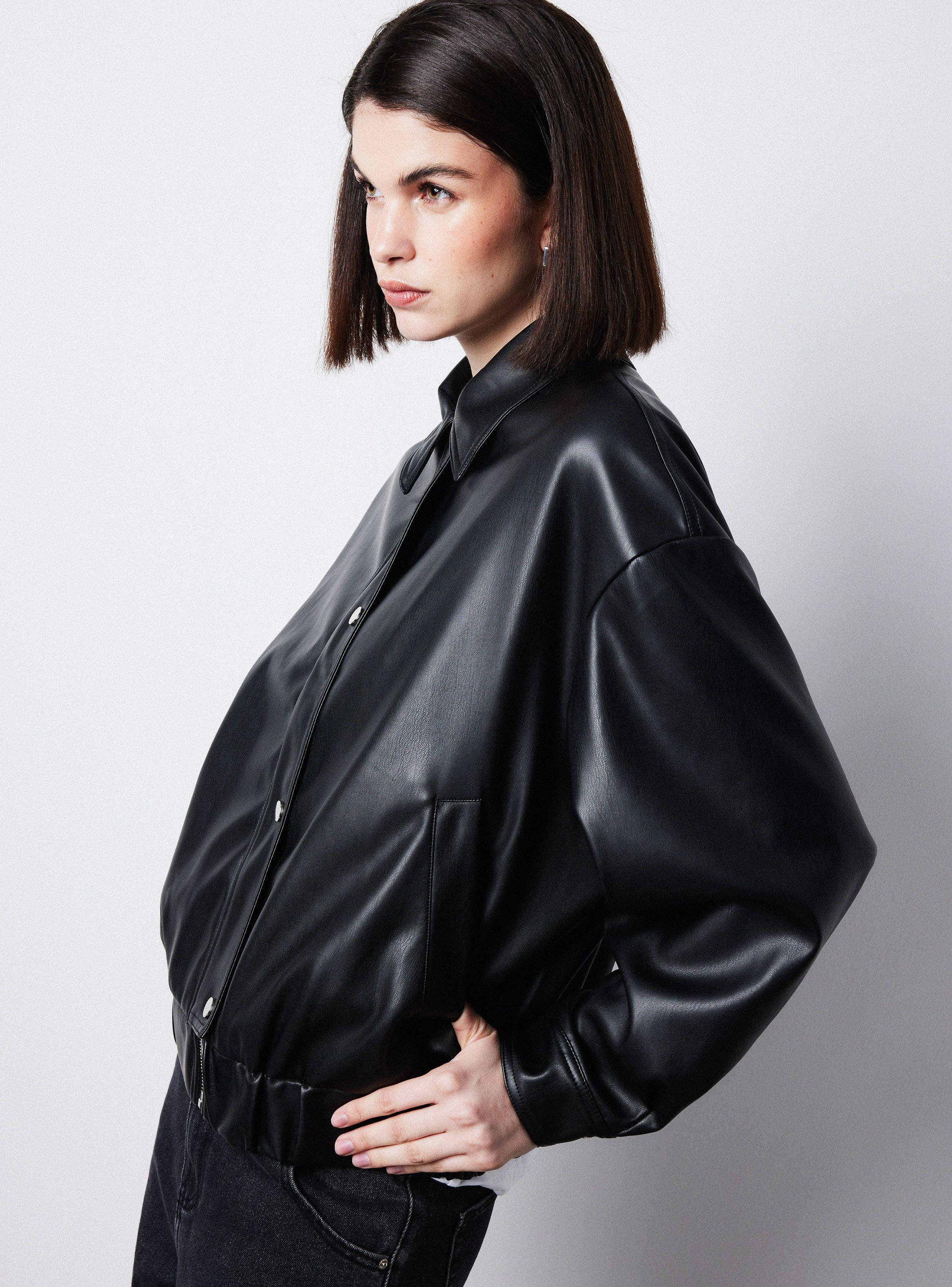 Chaqueta Bomber Con Solapa Efecto Cuero-5