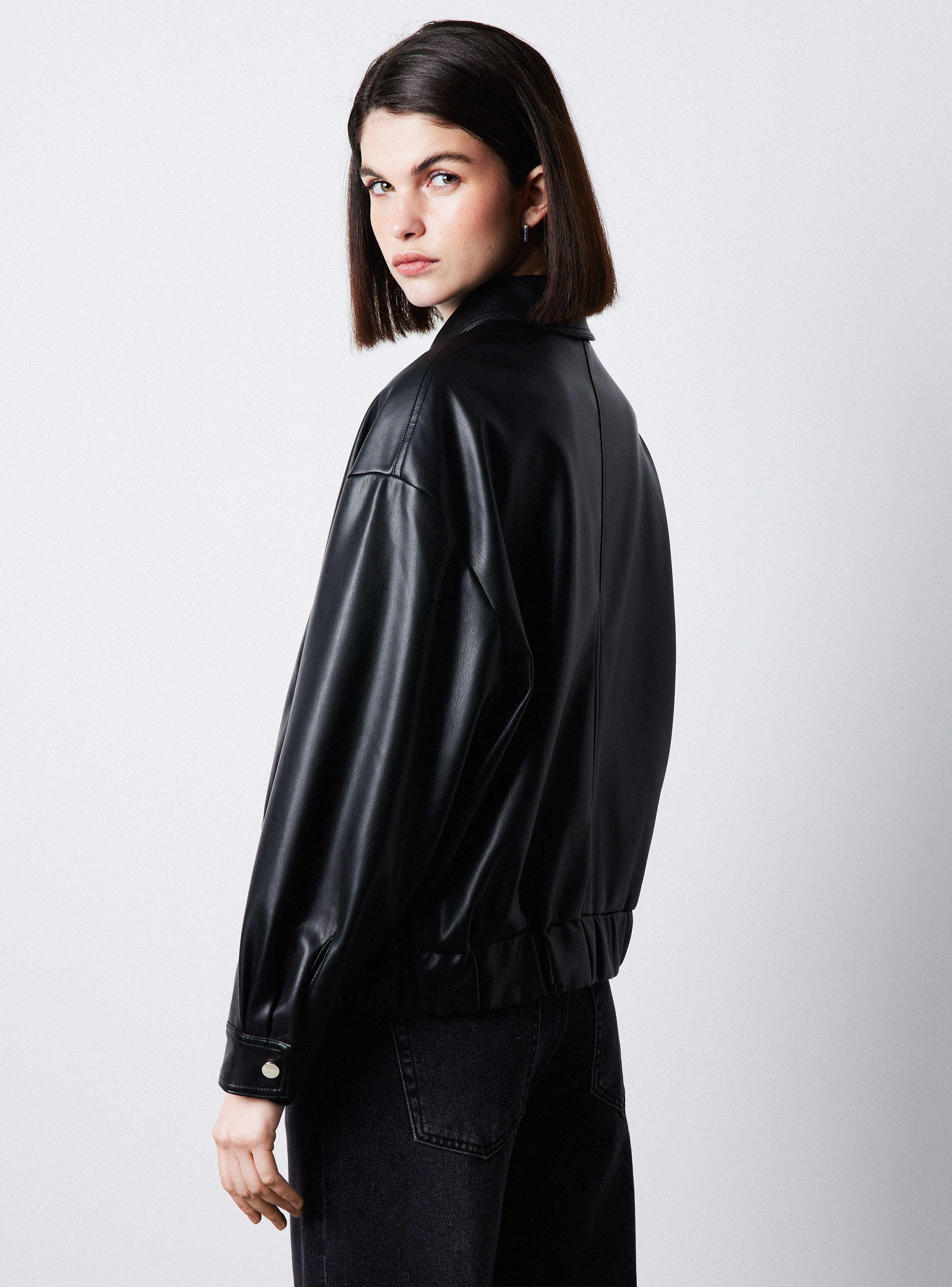 Chaqueta Bomber Con Solapa Efecto Cuero-4