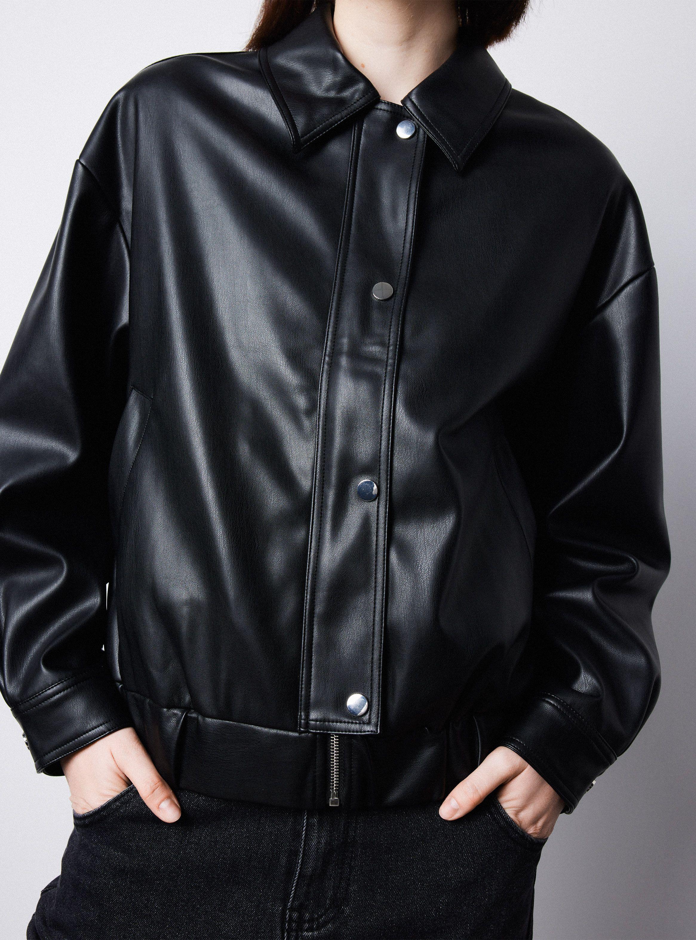 Chaqueta Bomber Con Solapa Efecto Cuero-3