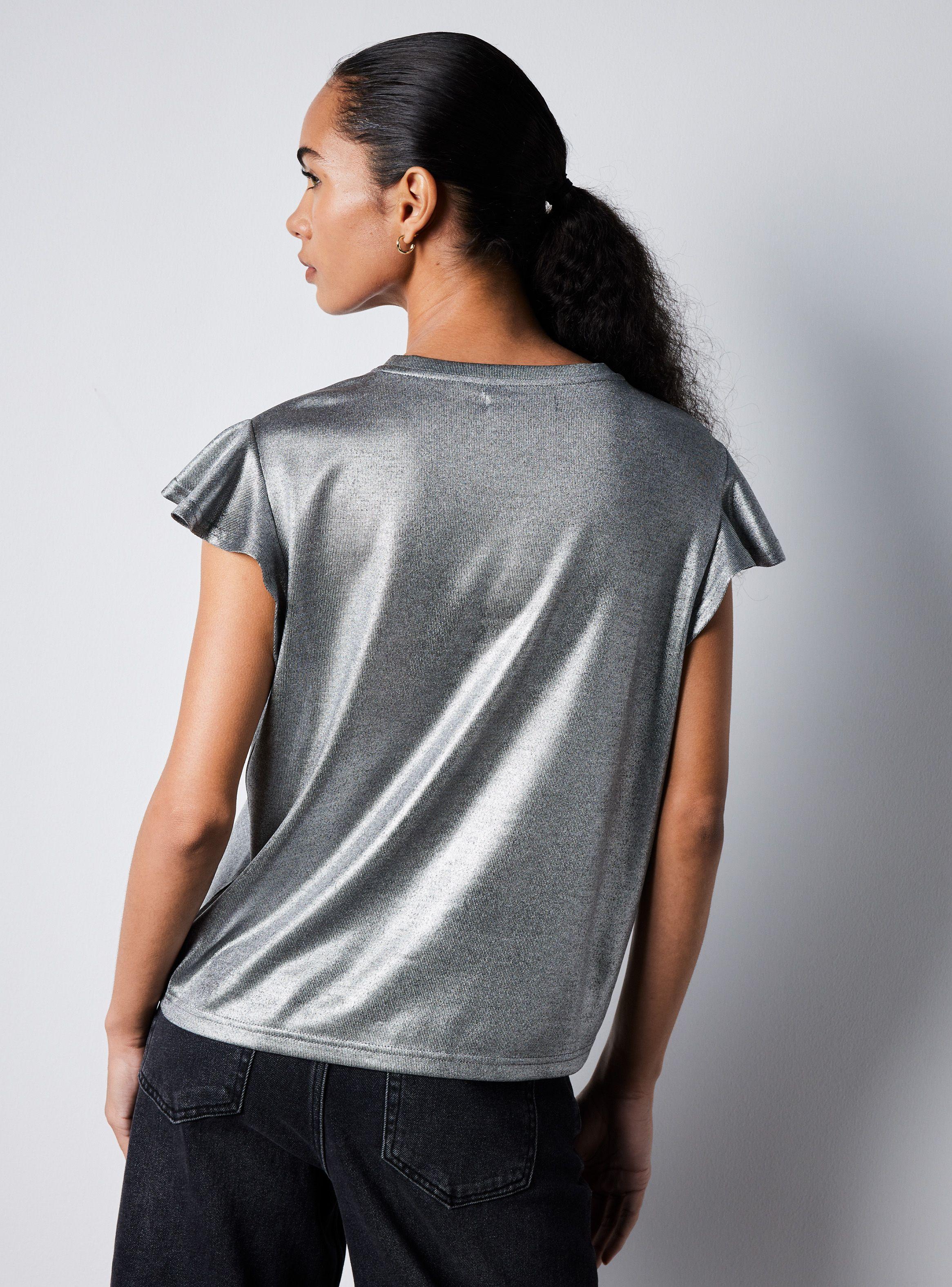 Polera Fluida Manga Vuelos Hilo Metalizado-1