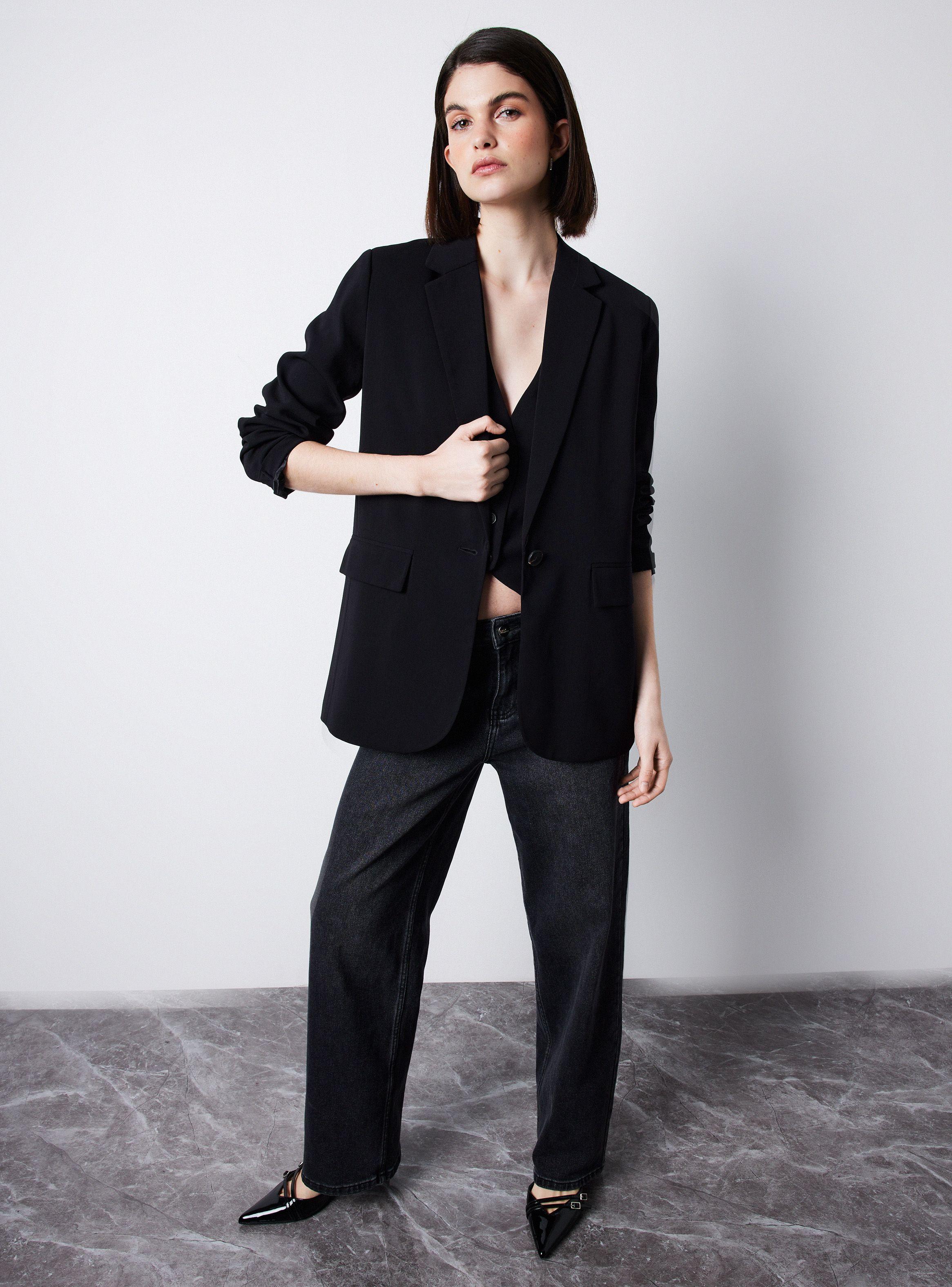 Blazer Traje Manga Larga Botón Frontal-4