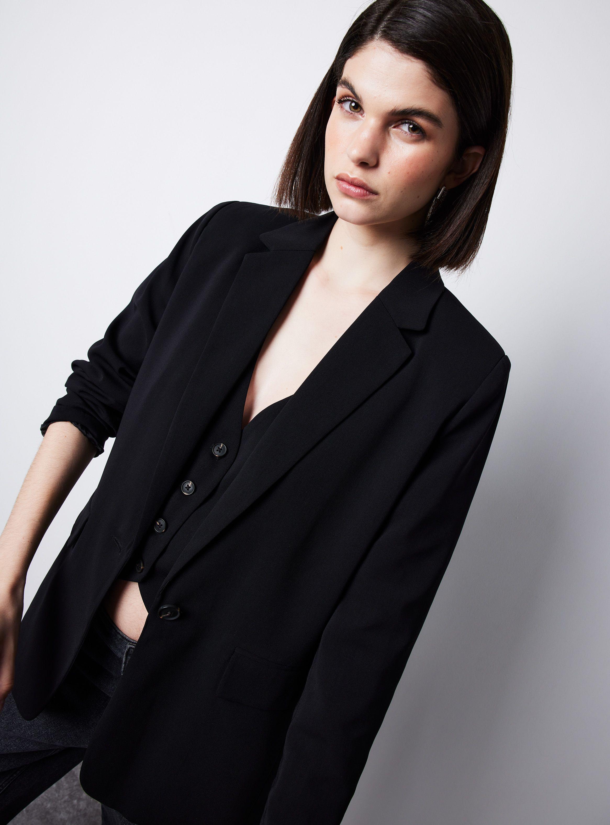 Blazer Traje Manga Larga Botón Frontal-3