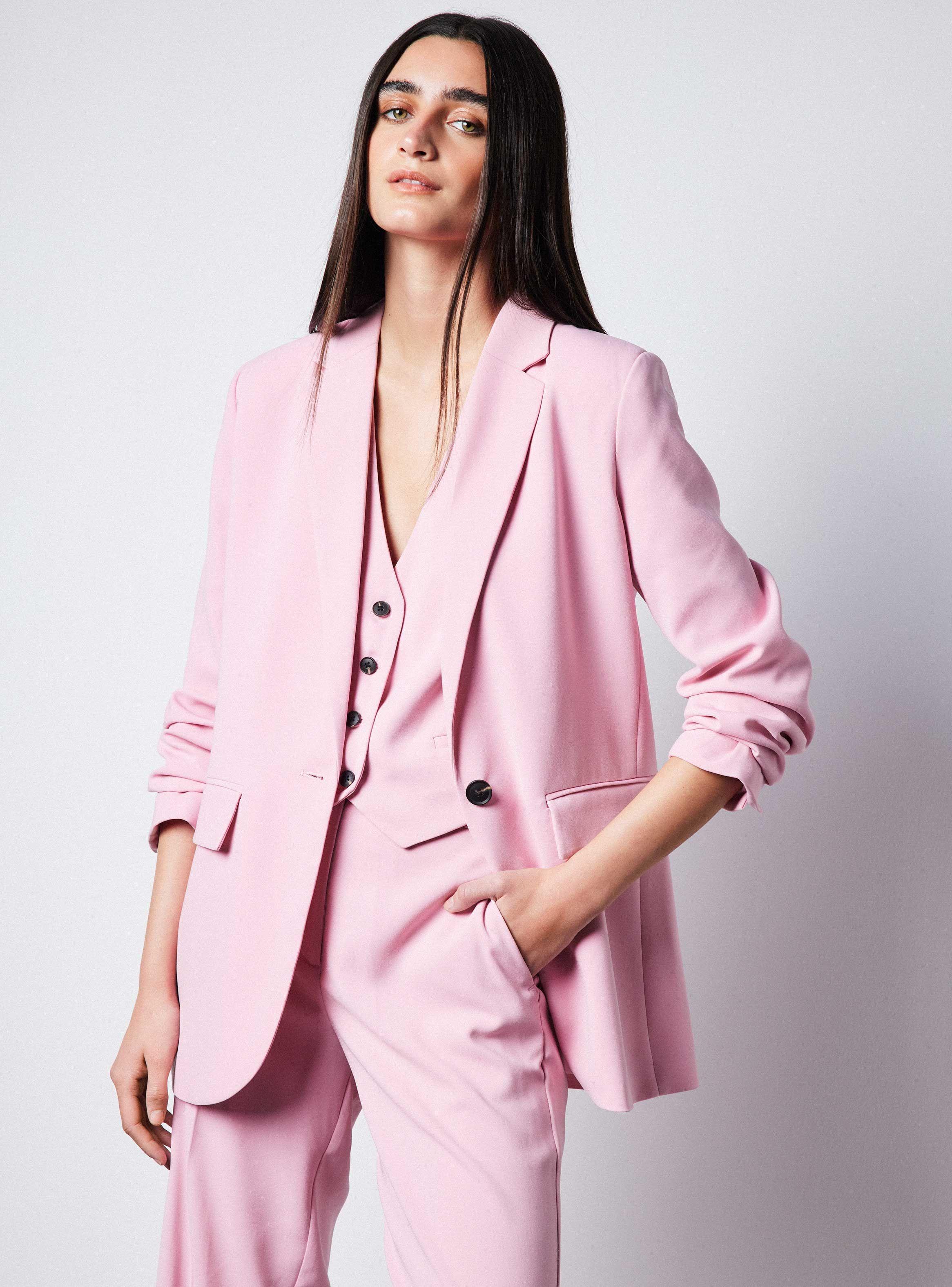 Blazer Traje Manga Larga Botón Frontal-0