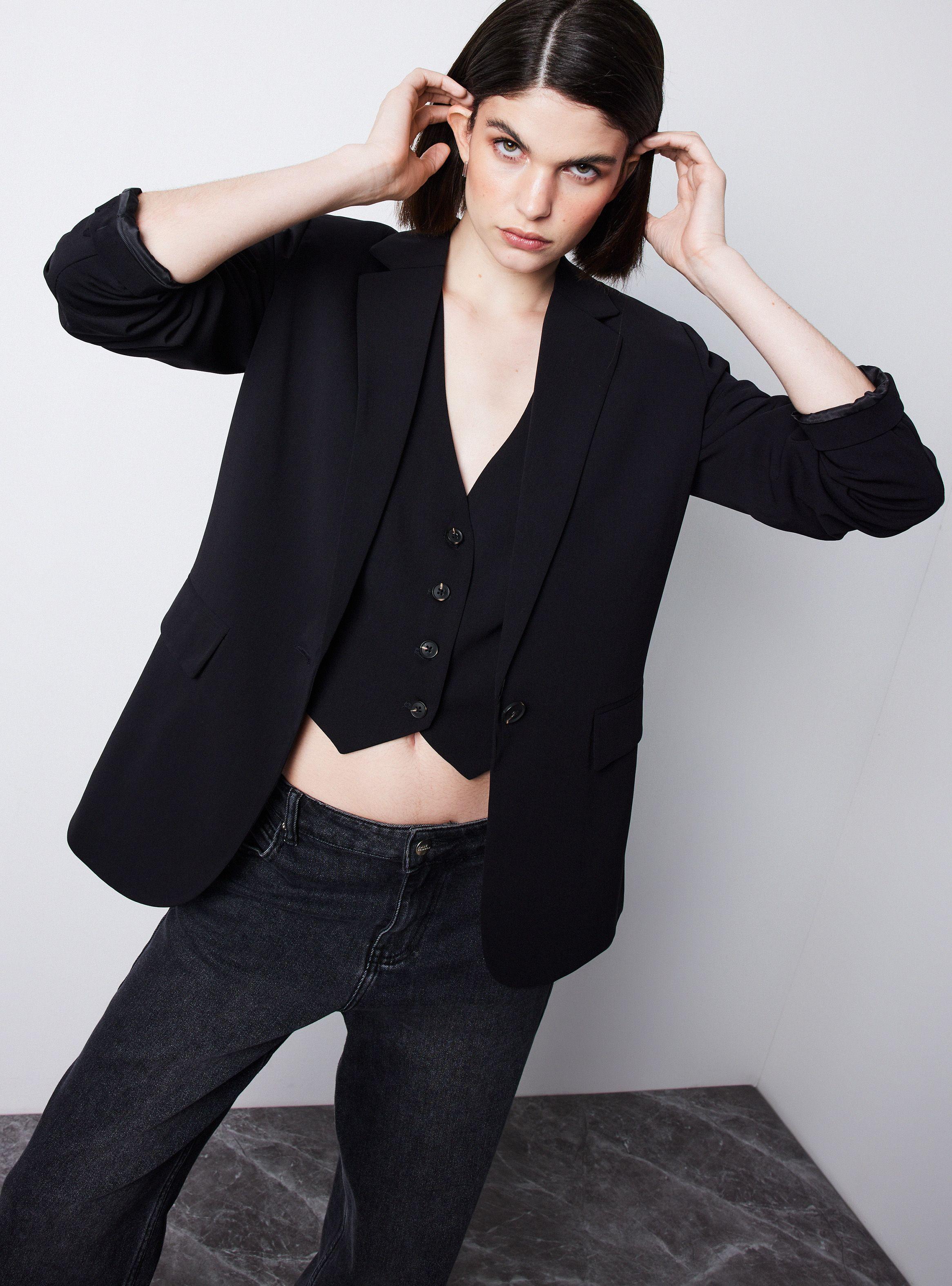 Blazer Traje Manga Larga Botón Frontal-0