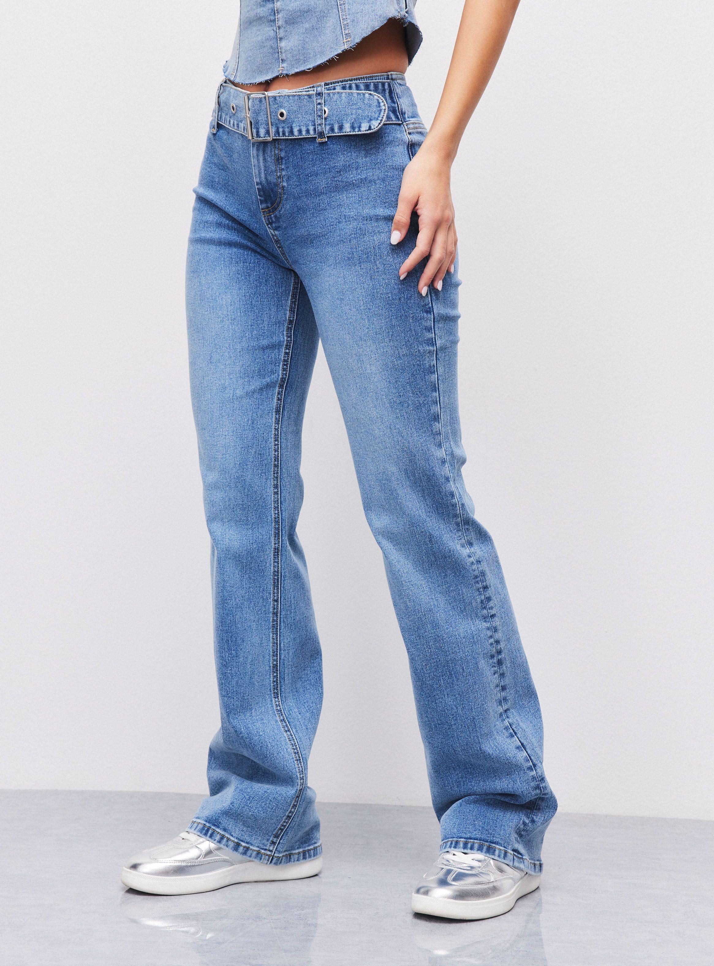 Jeans Flare con Cinturón Incorporado a Pretina-0