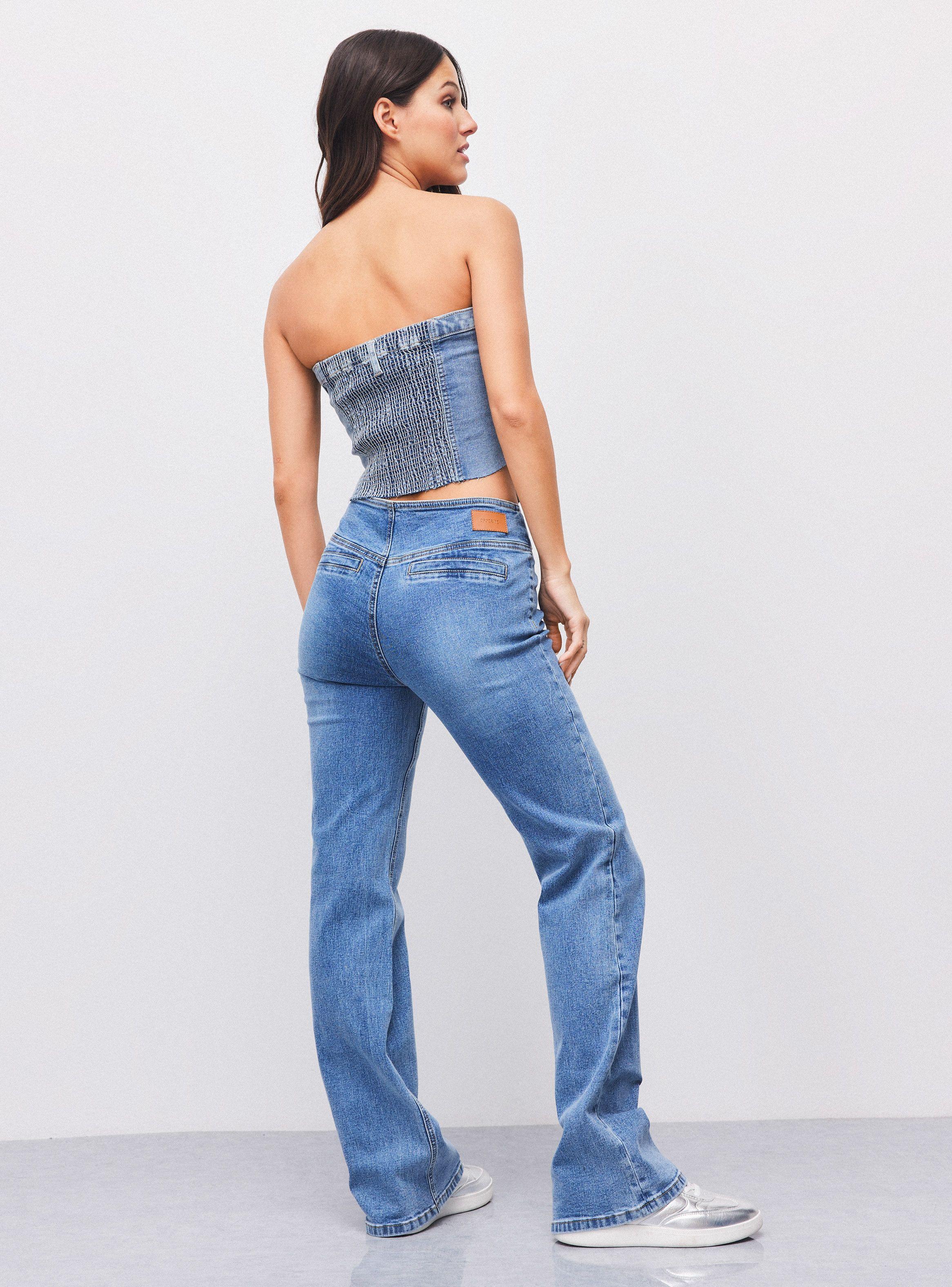Peto Strapless Denim Espalda Panal De Abeja-5