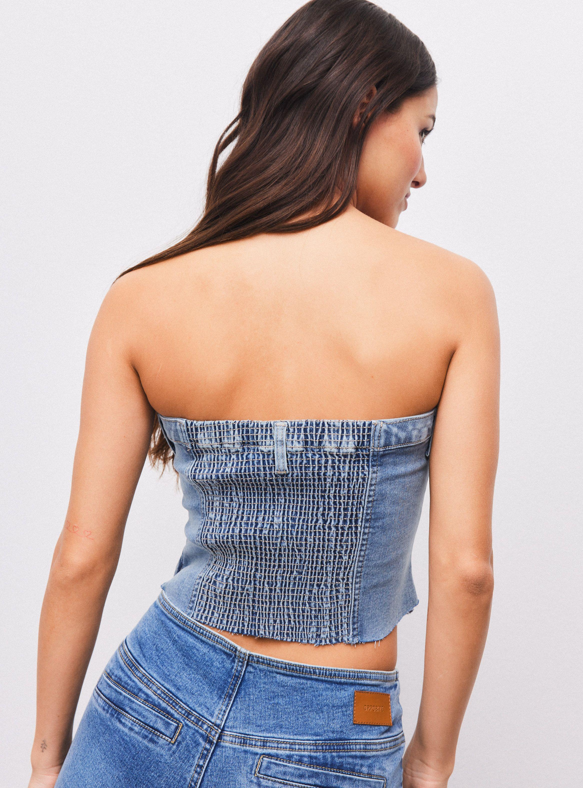 Peto Strapless Denim Espalda Panal De Abeja-3