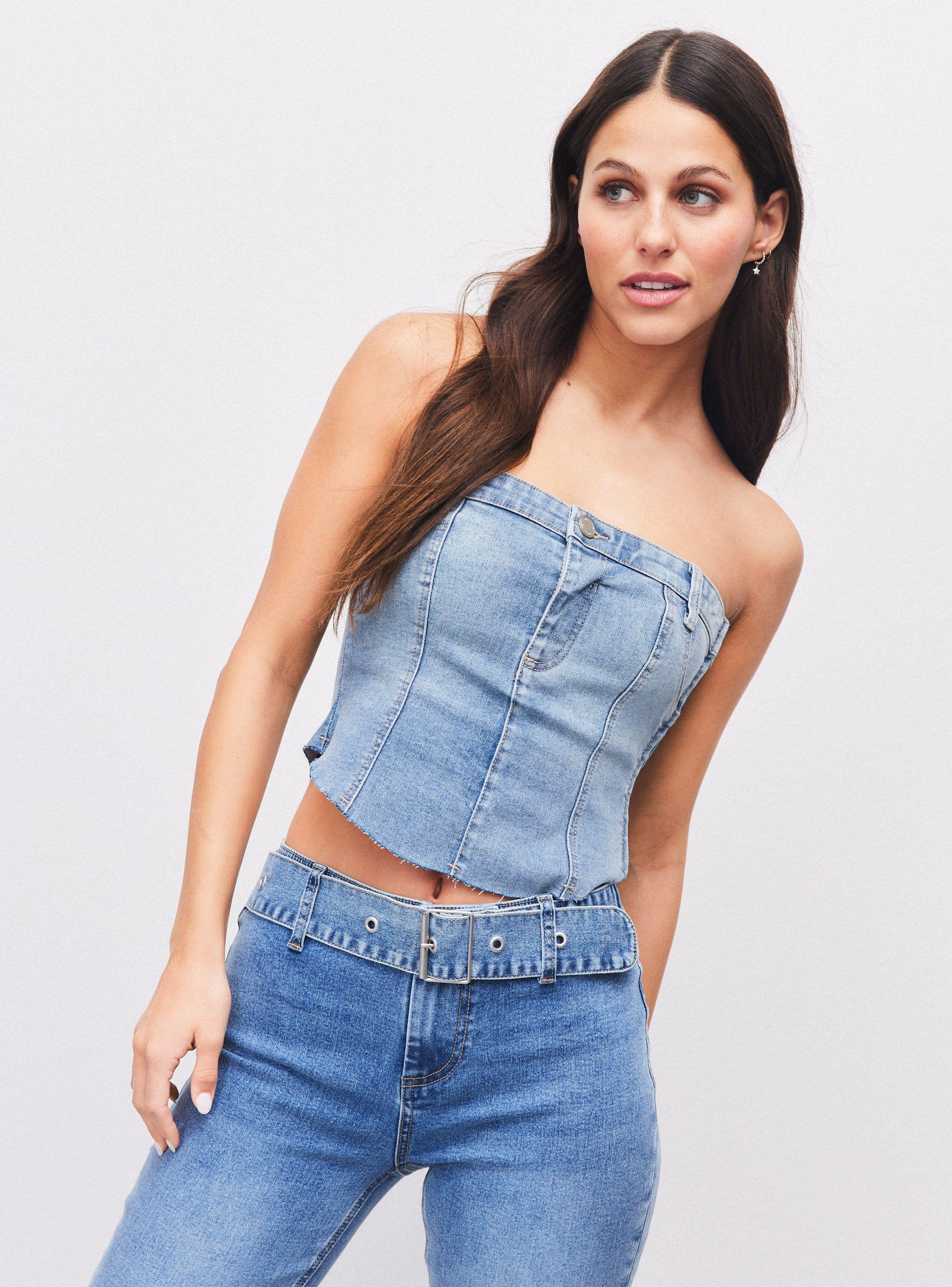 Peto Strapless Denim Espalda Panal De Abeja-0