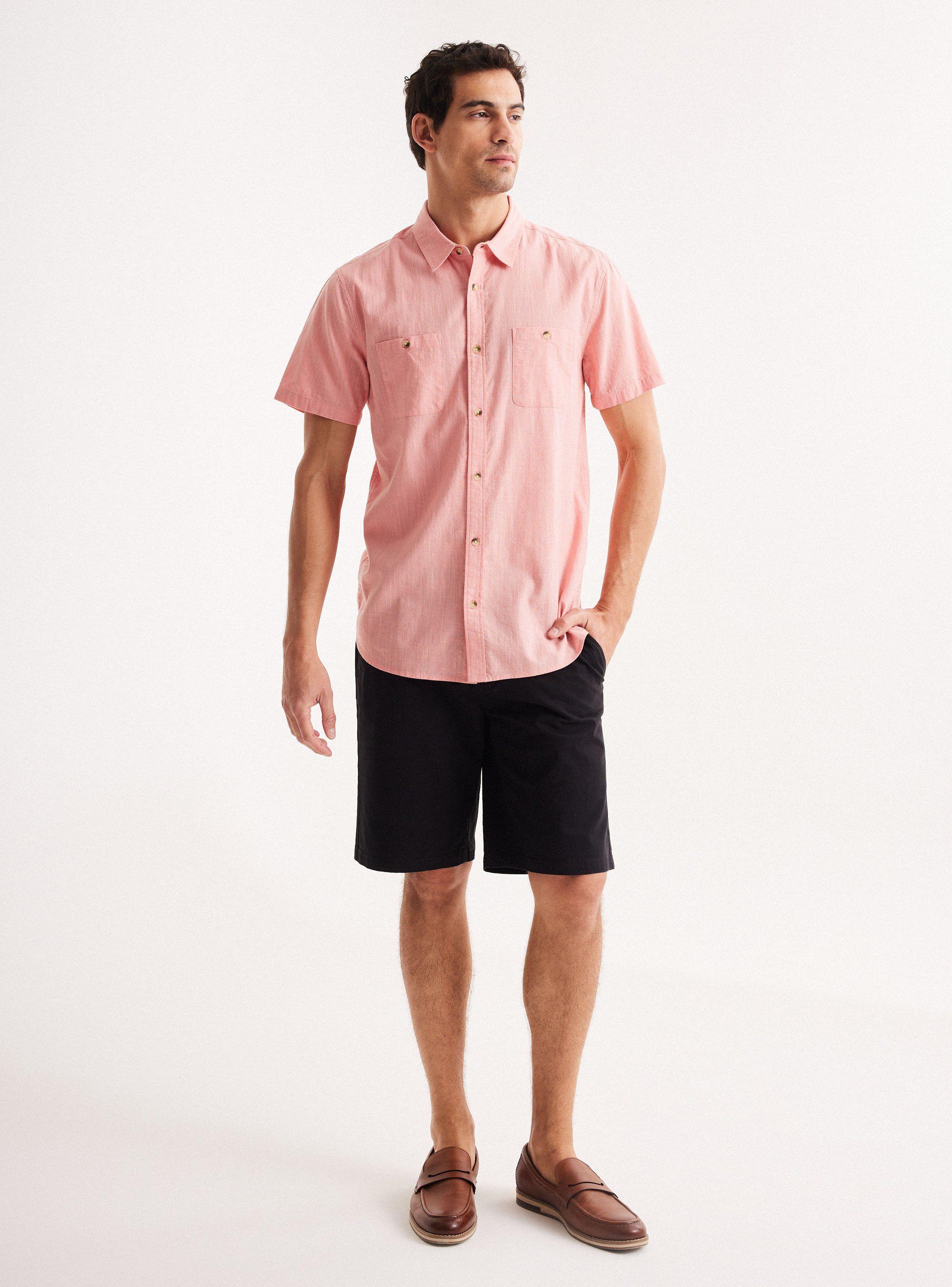 Camisa de Vestir Manga Corta Lino Algodón Colores-4
