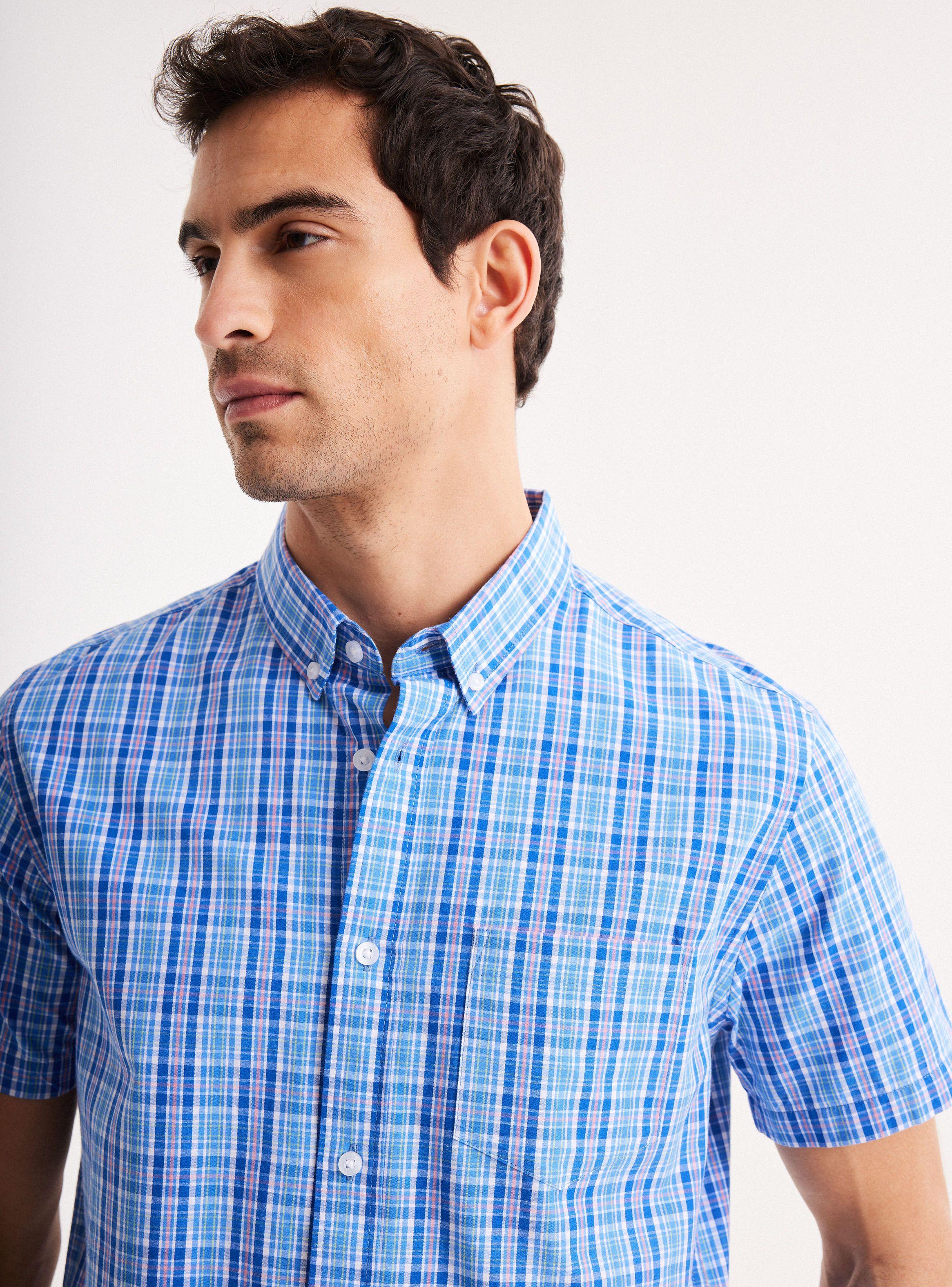Camisa de Vestir Manga Corta Algodón Poplin Cuadros-2