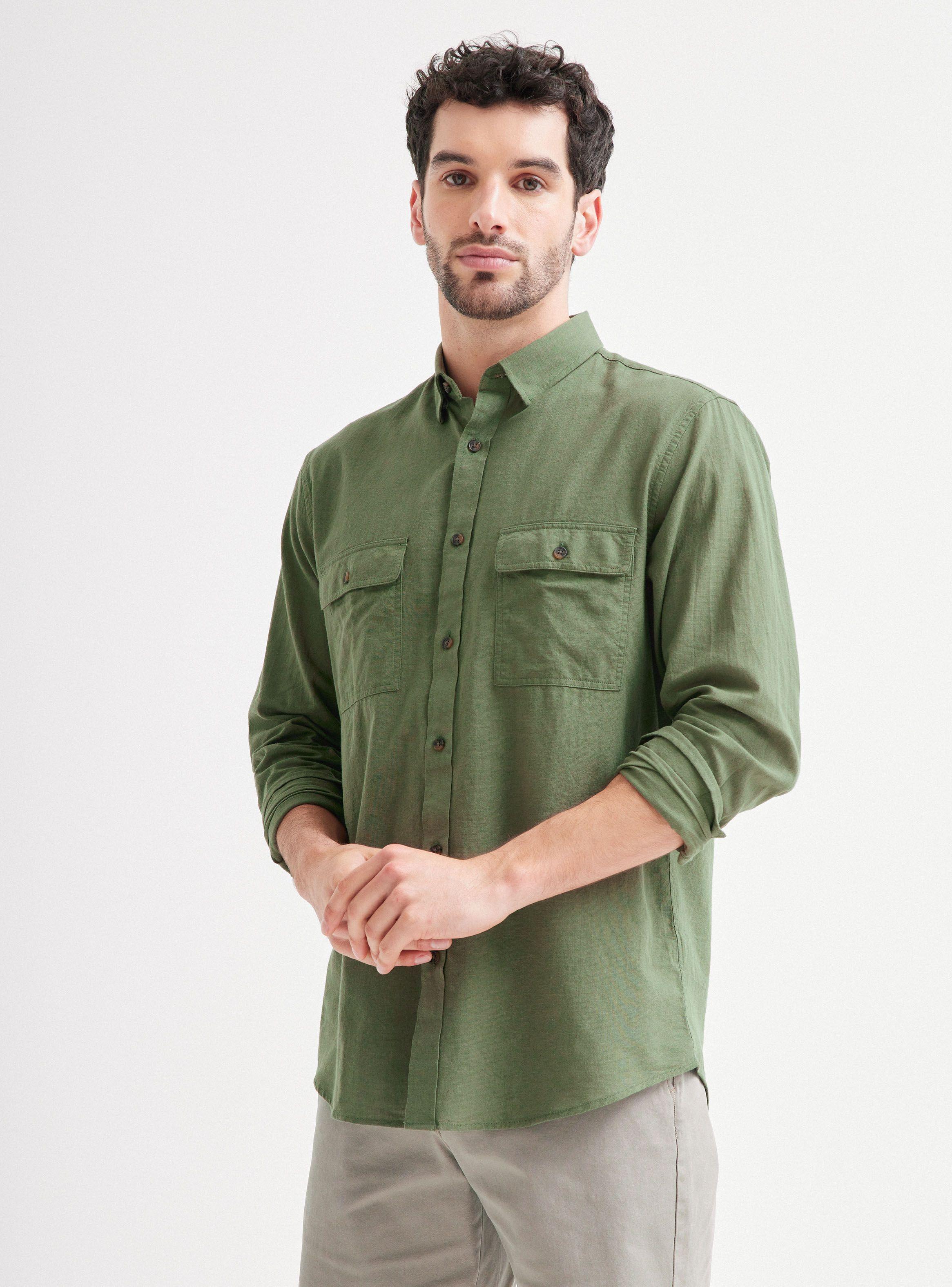 Camisa de Vestir Manga Larga Bolsillos Cargo-0
