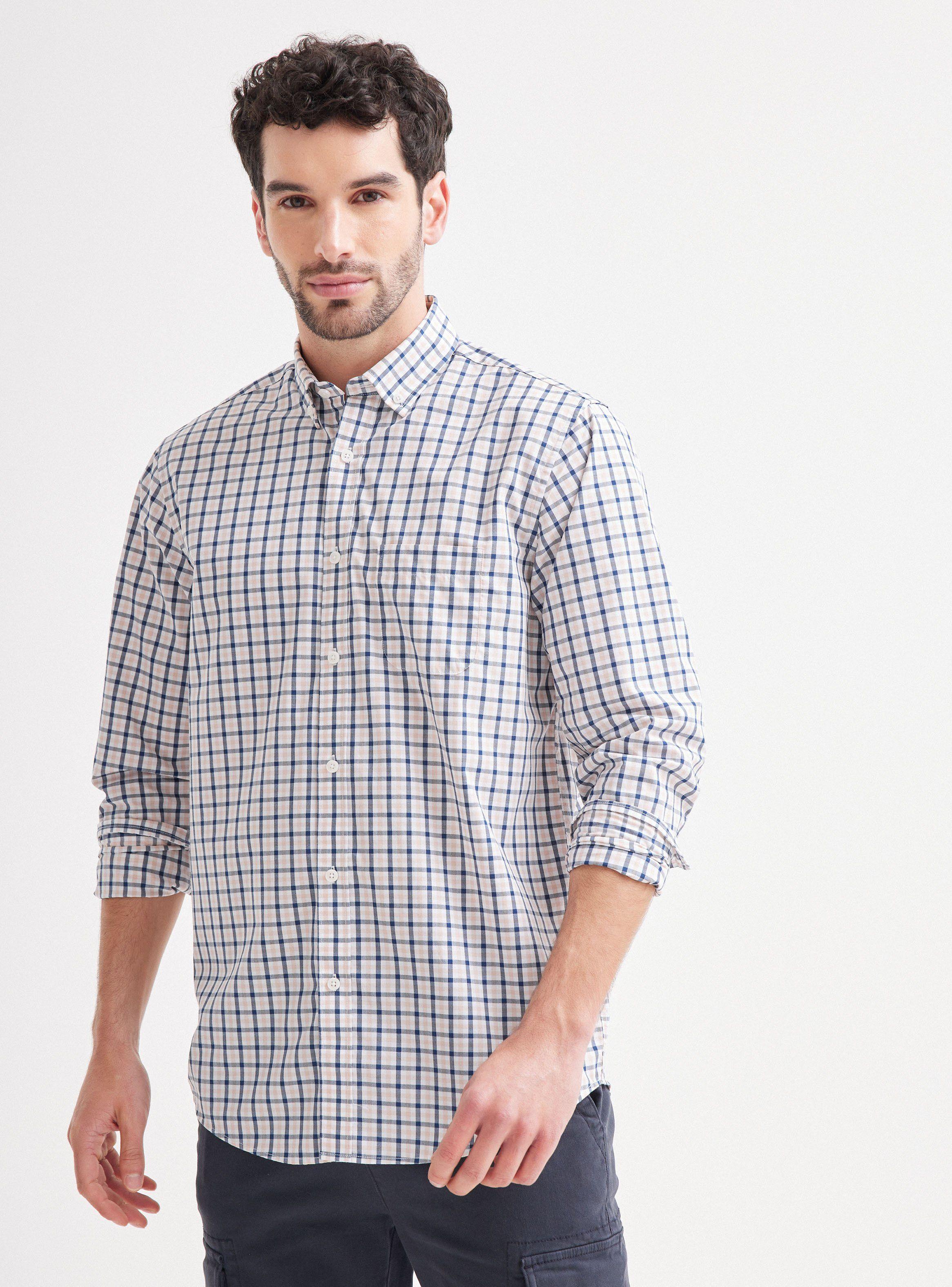 Camisa de Vestir Manga Larga Cuadros Algodón-0