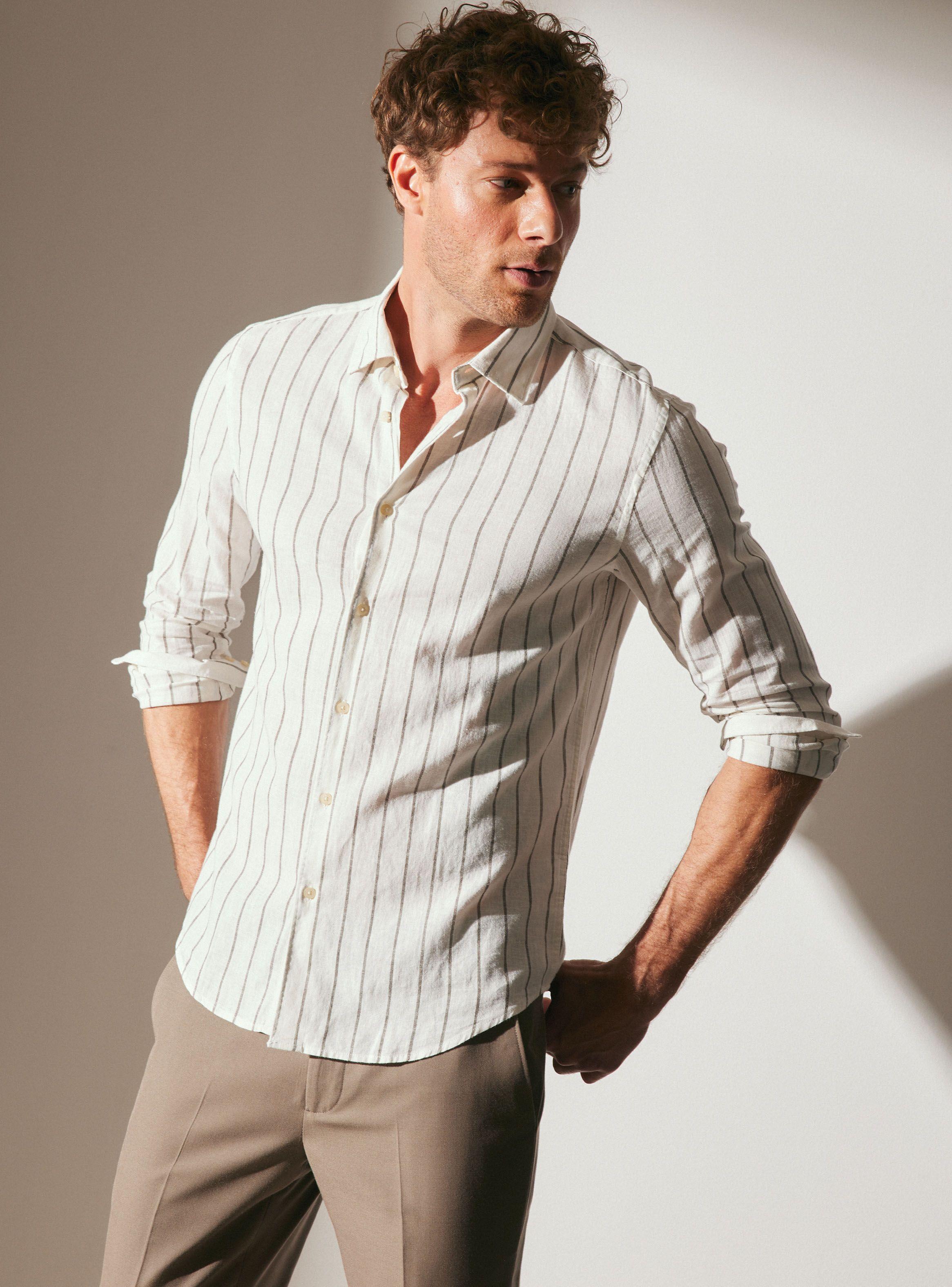 Camisa Manga Larga Rayada Lino-0