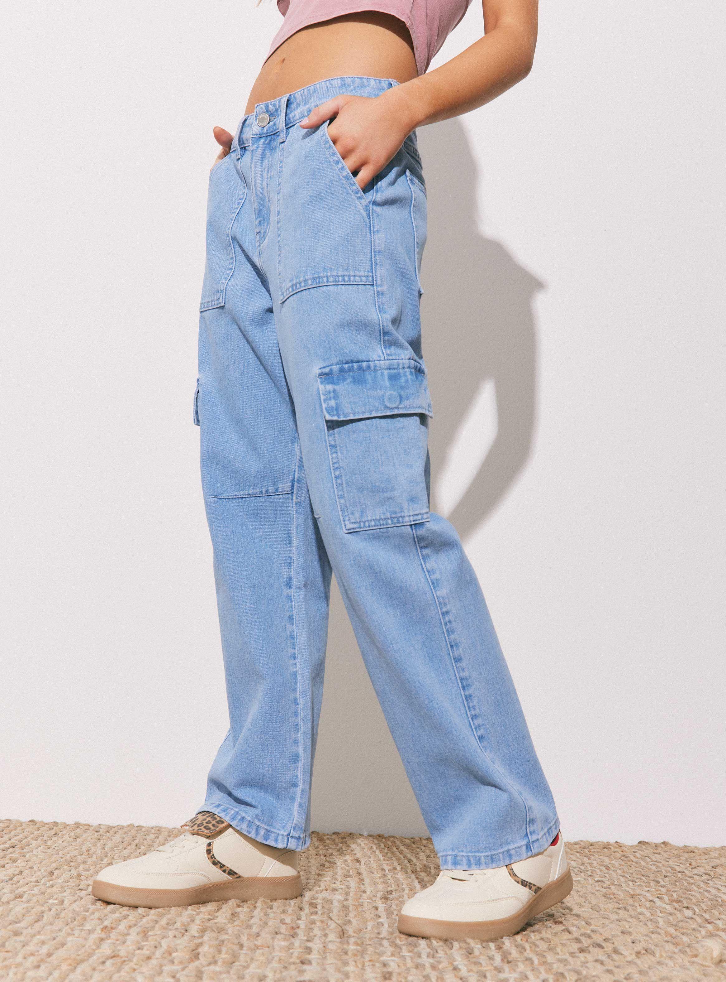 Jeans Bolsillos Cargo Tiro Medio-0