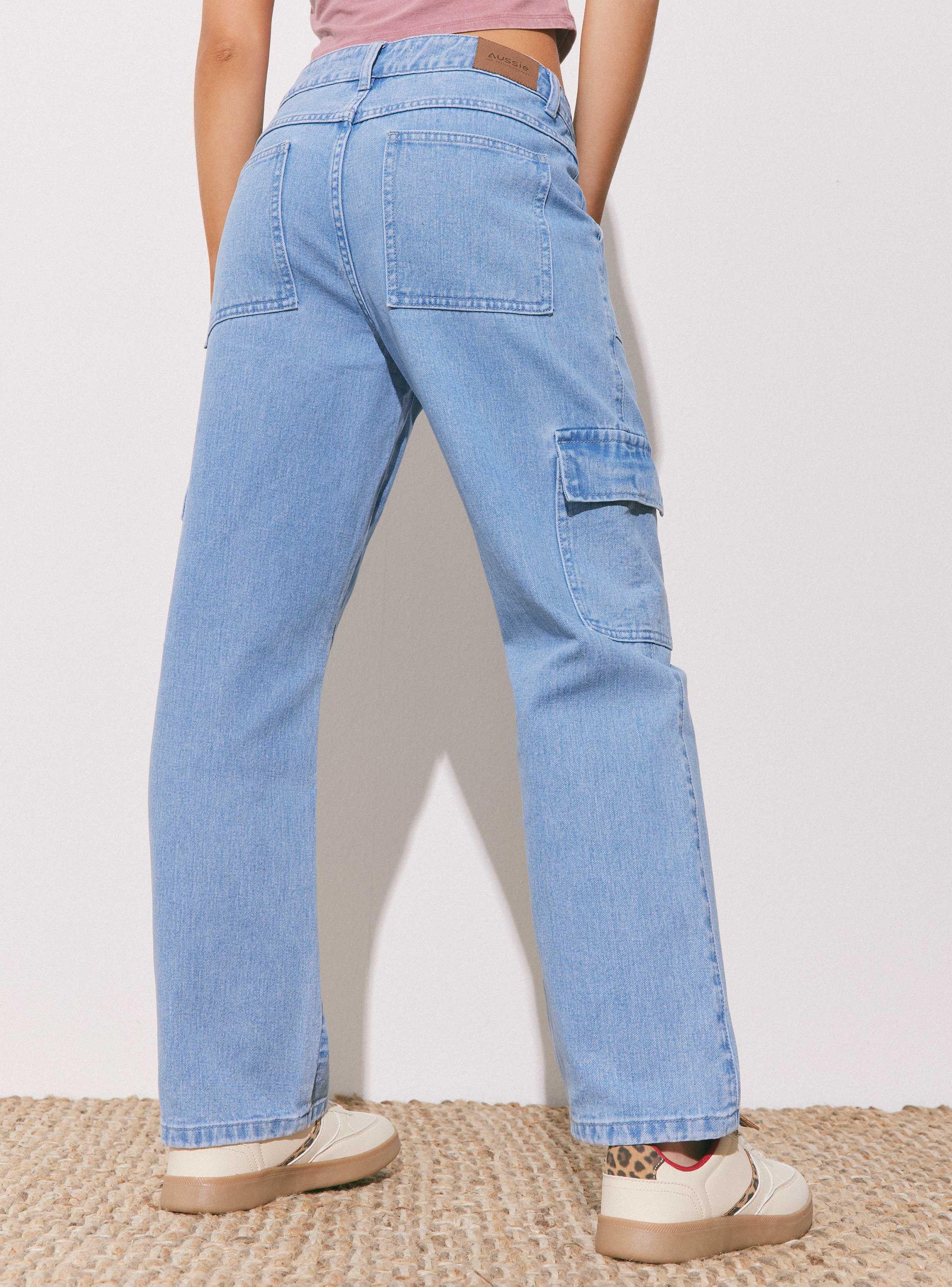 Jeans Bolsillos Cargo Tiro Medio-1
