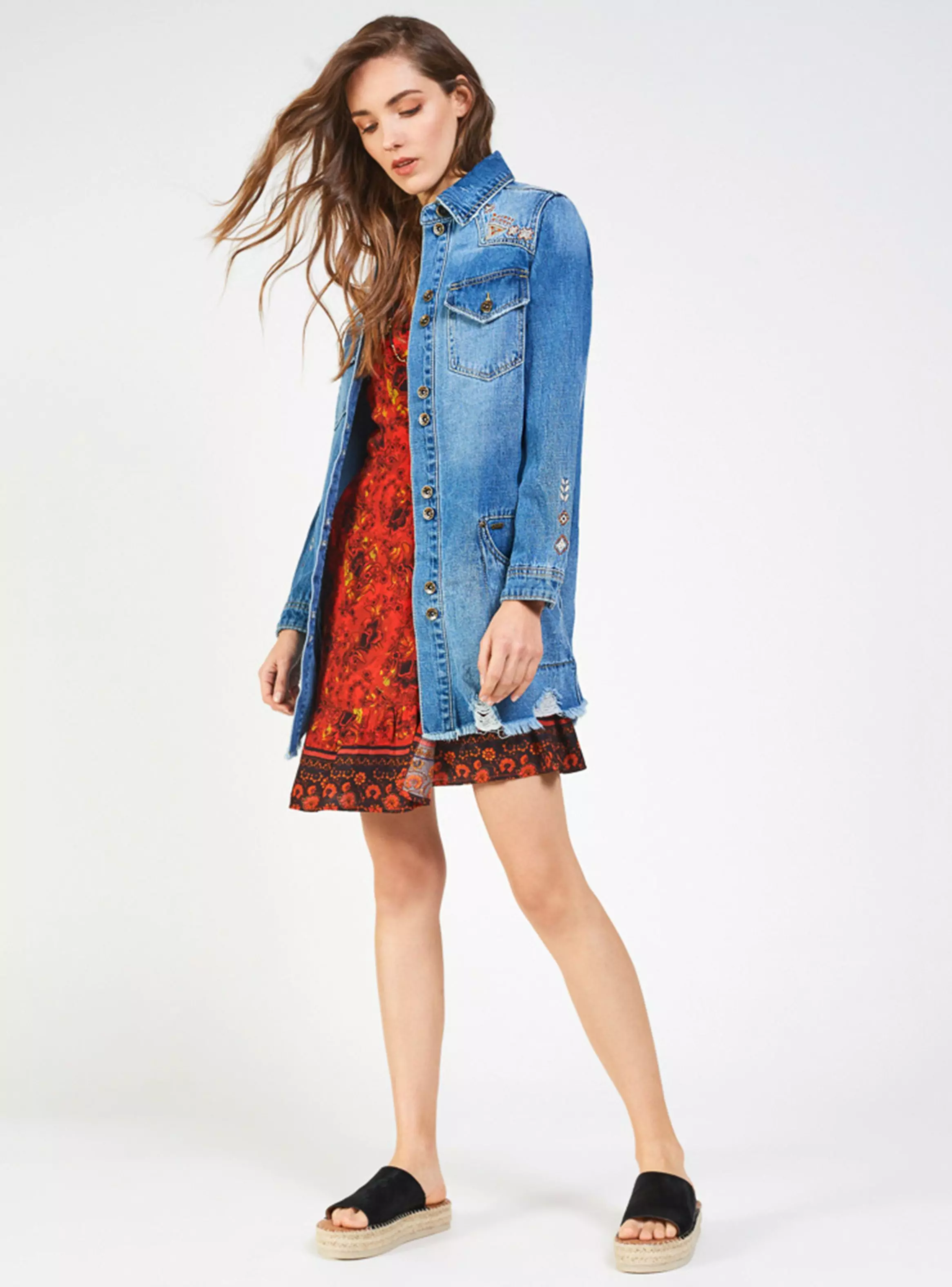 Chaqueta Jeans Larga Bordada Umbrale Be-3