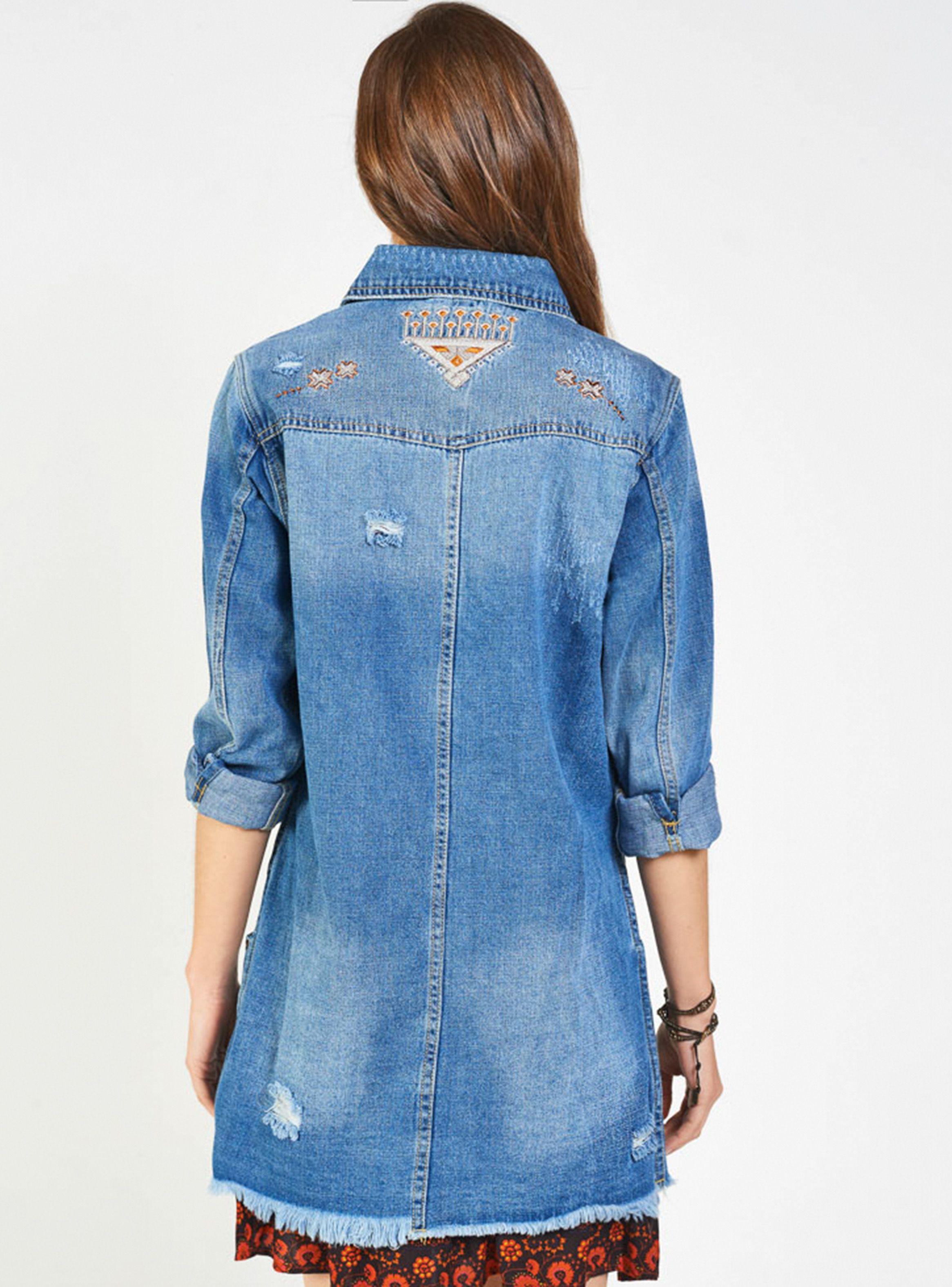 Chaqueta Jeans Larga Bordada Umbrale Be-1
