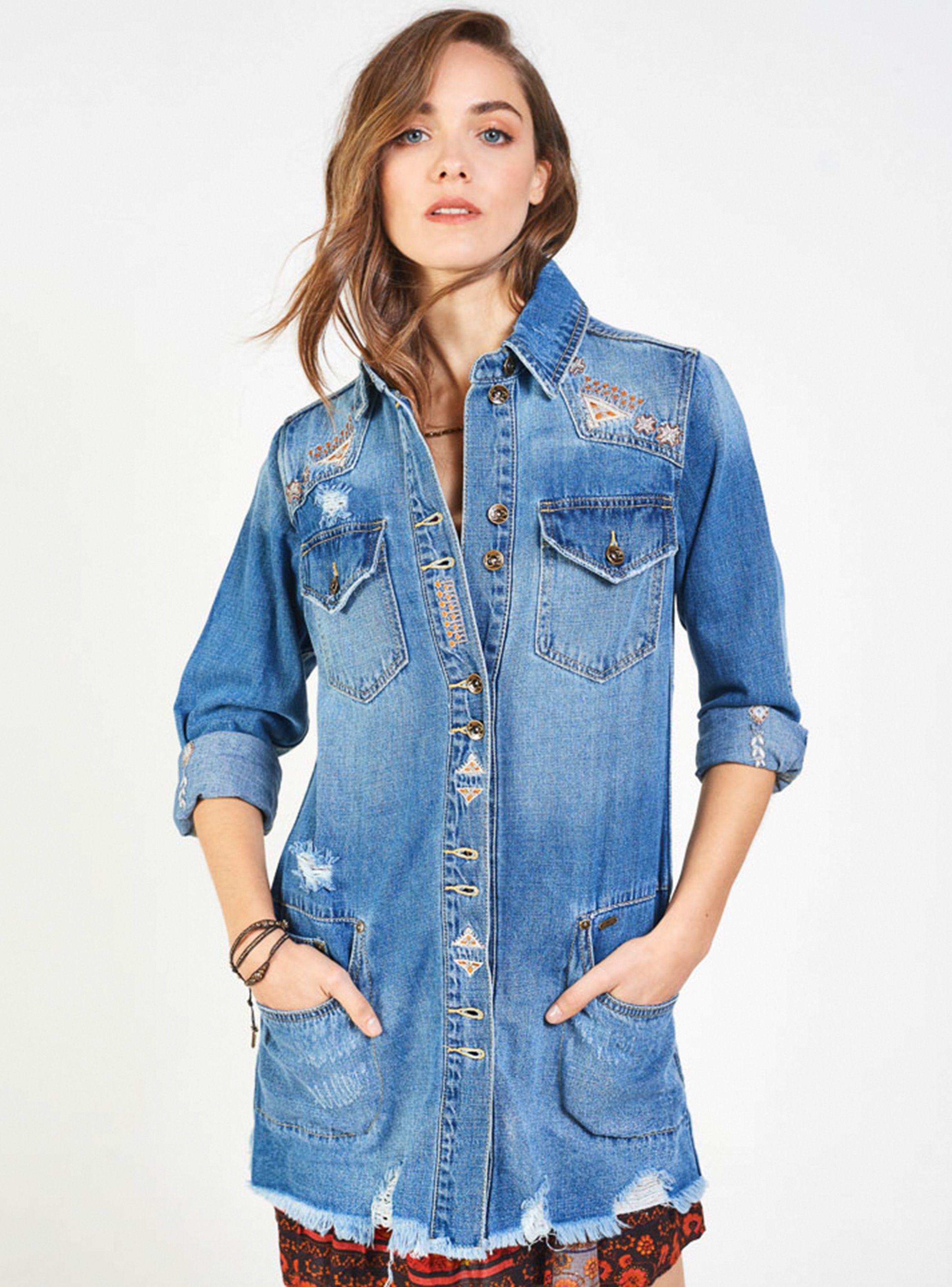 Chaqueta Jeans Larga Bordada Umbrale Be-0