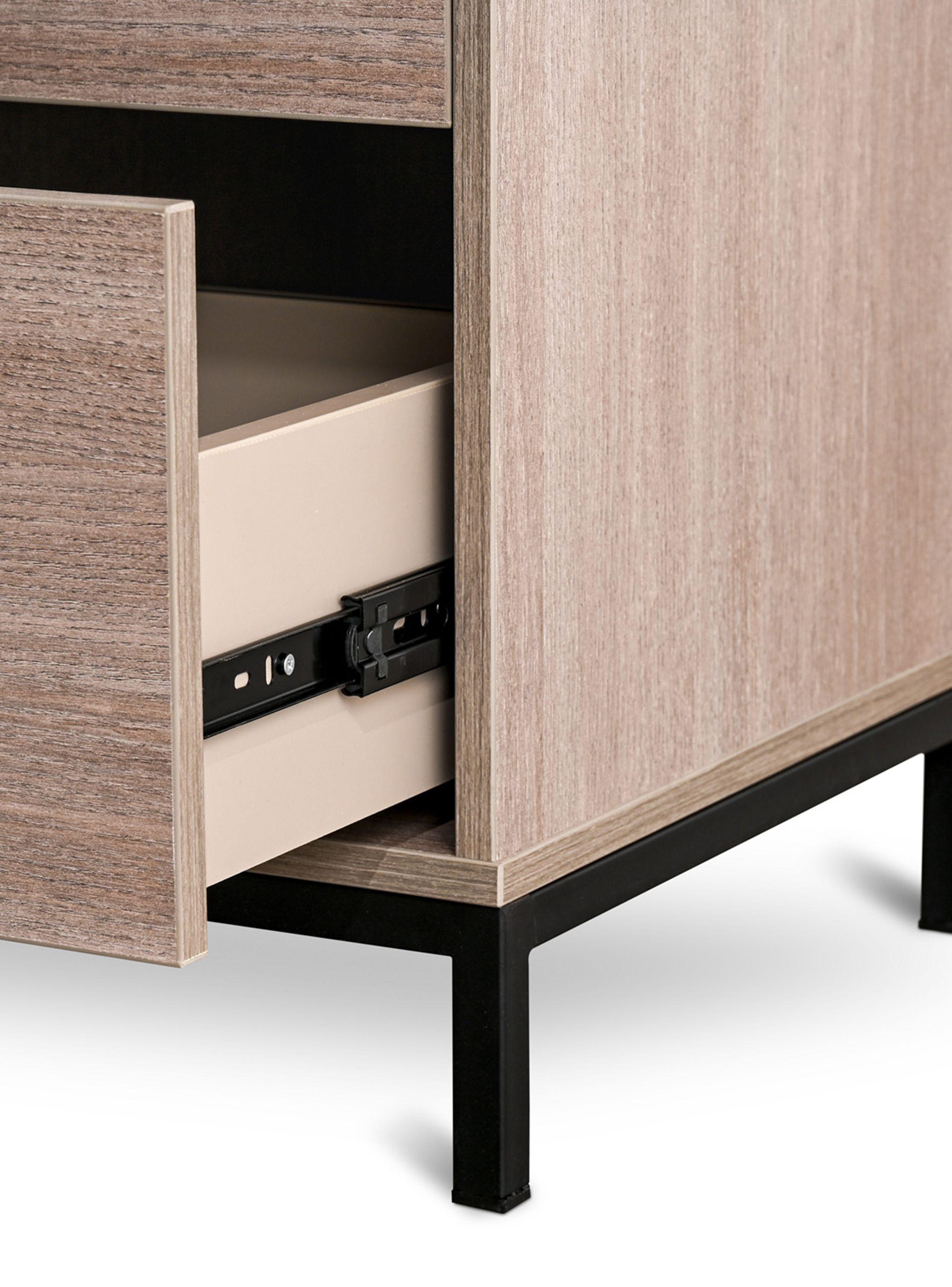 Cama Europea Hybrid Wool King + Respaldo Tachas Gris + Veladores Volga 2C-5