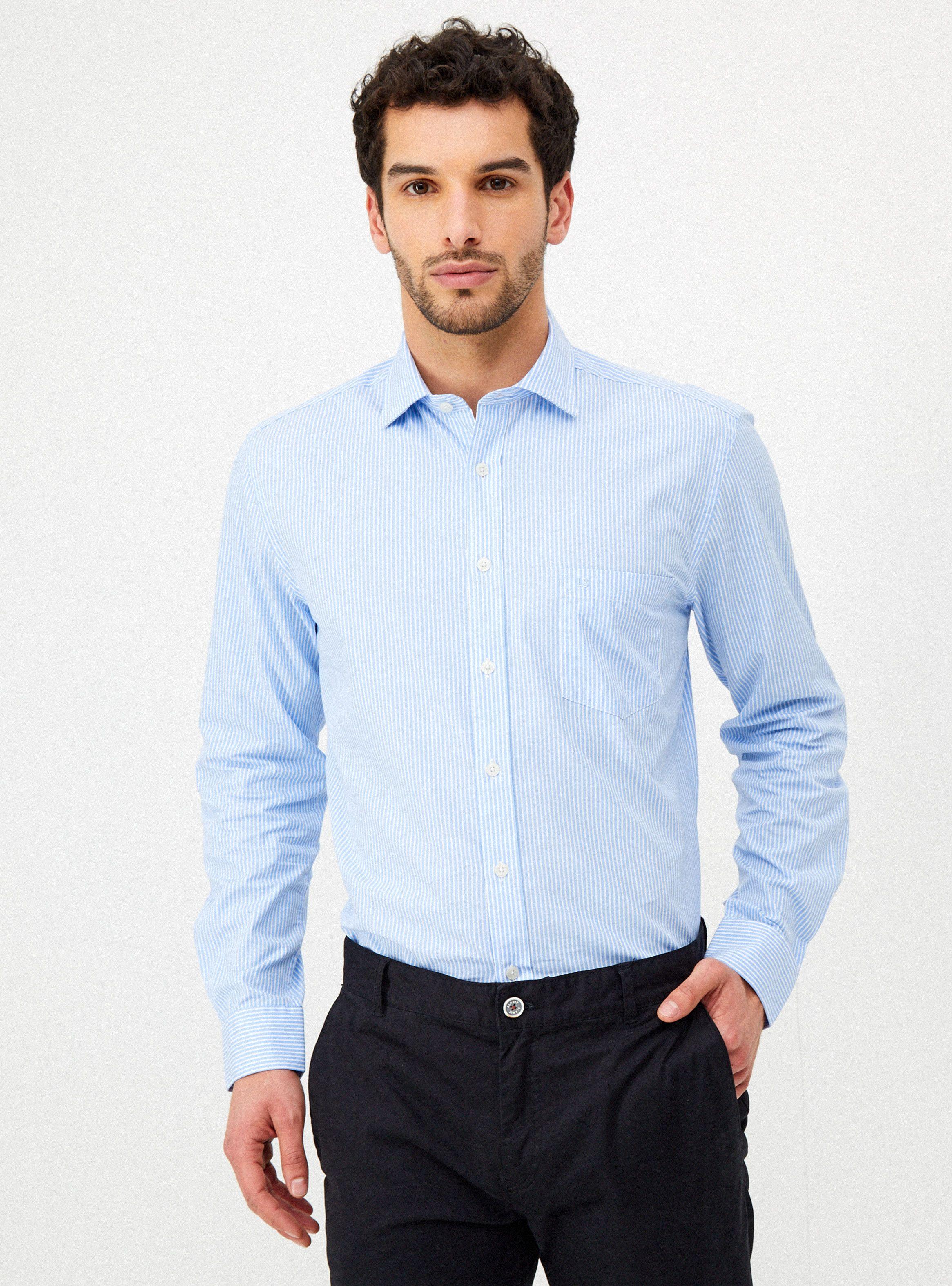 Camisa Lisa Manga Larga Azul-0