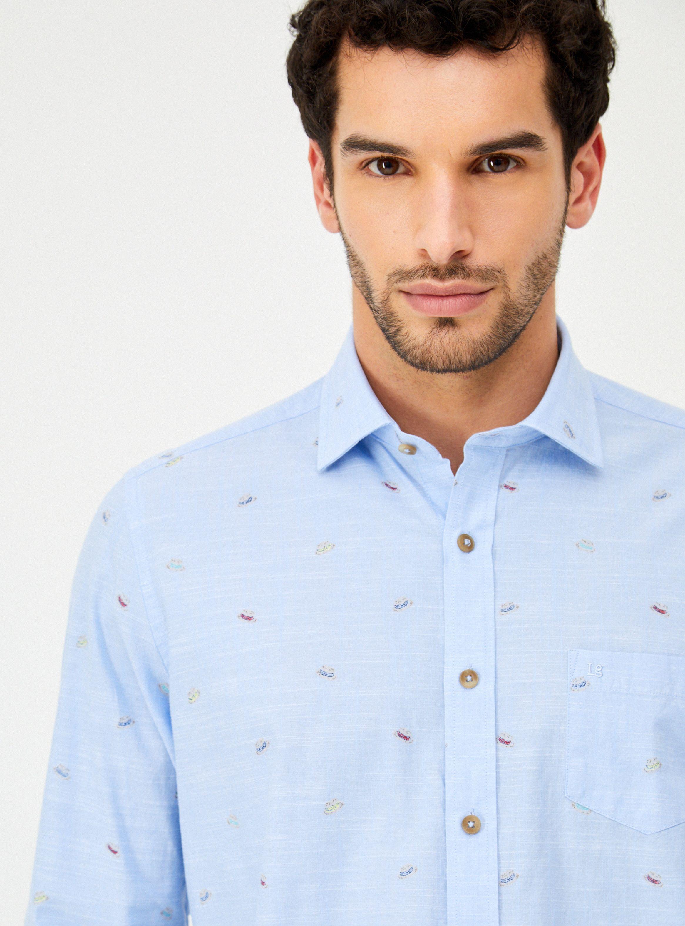 Camisa Básica Manga Larga Azul-2