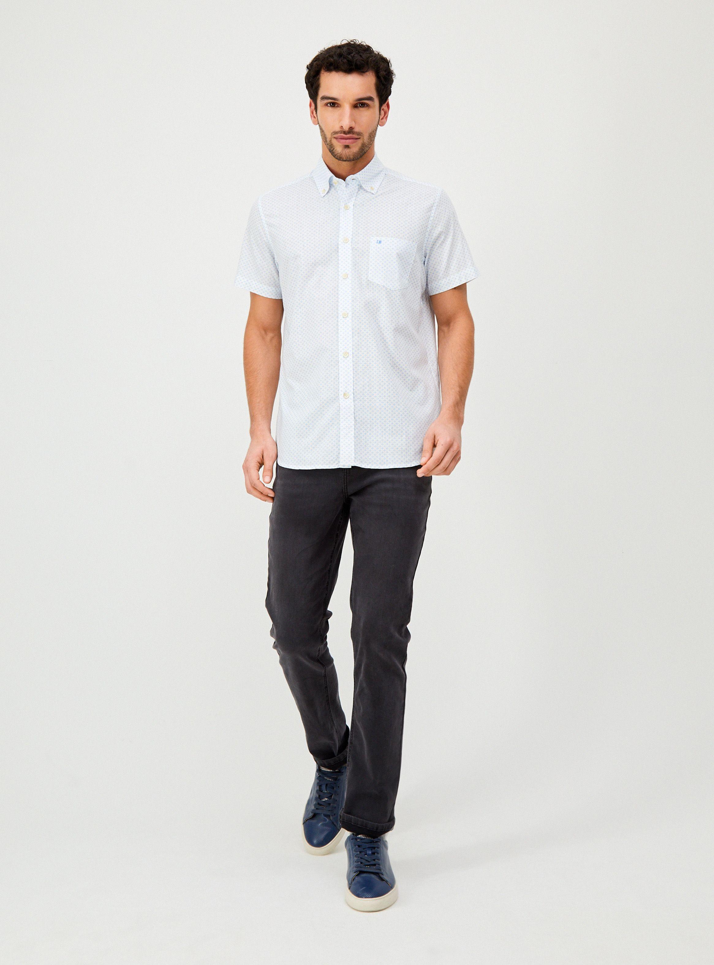 Camisa Mini Print Manga Corta Blanca-3