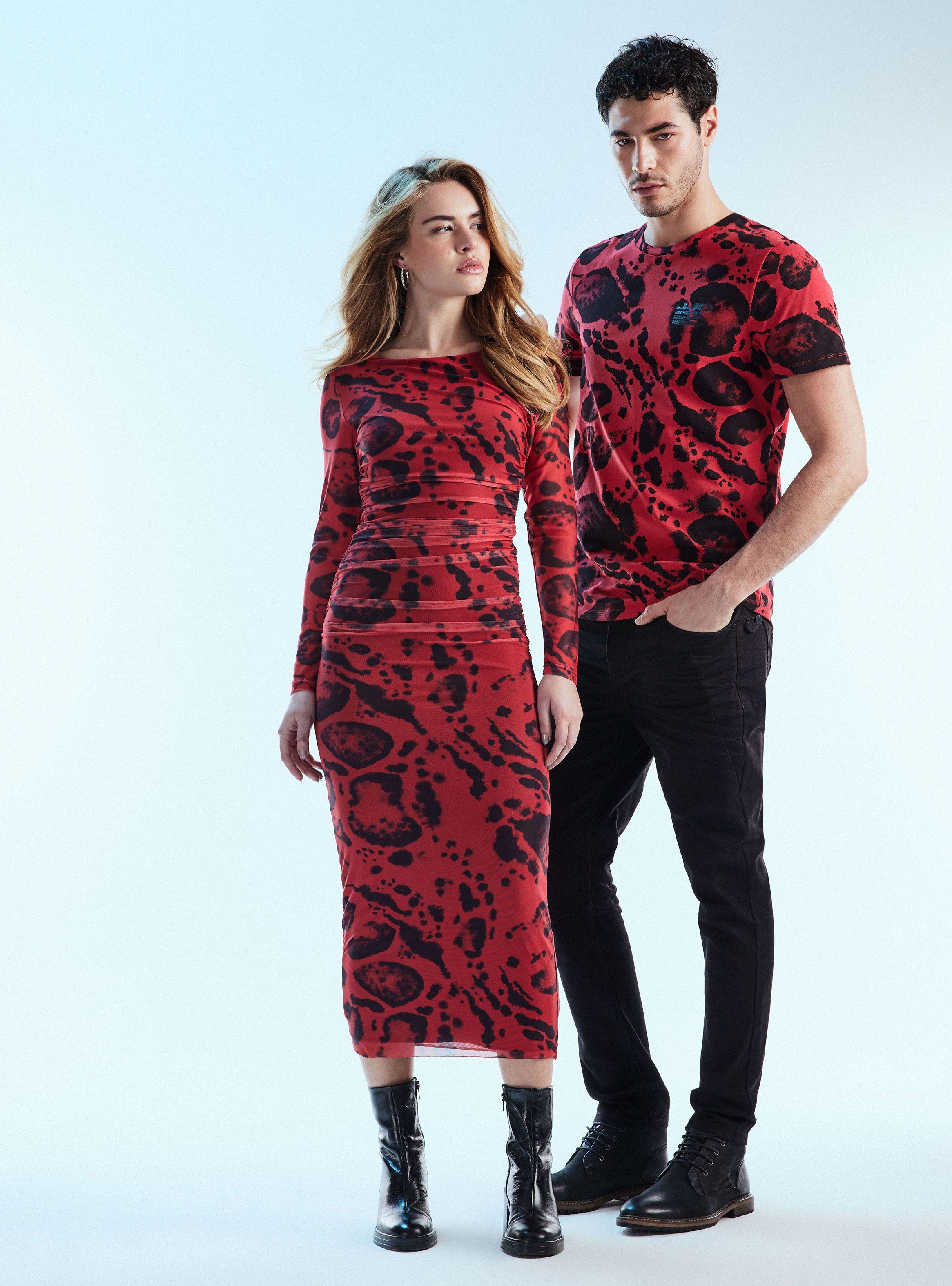 Vestido Malla Estampada Cuerpo Fruncido-1