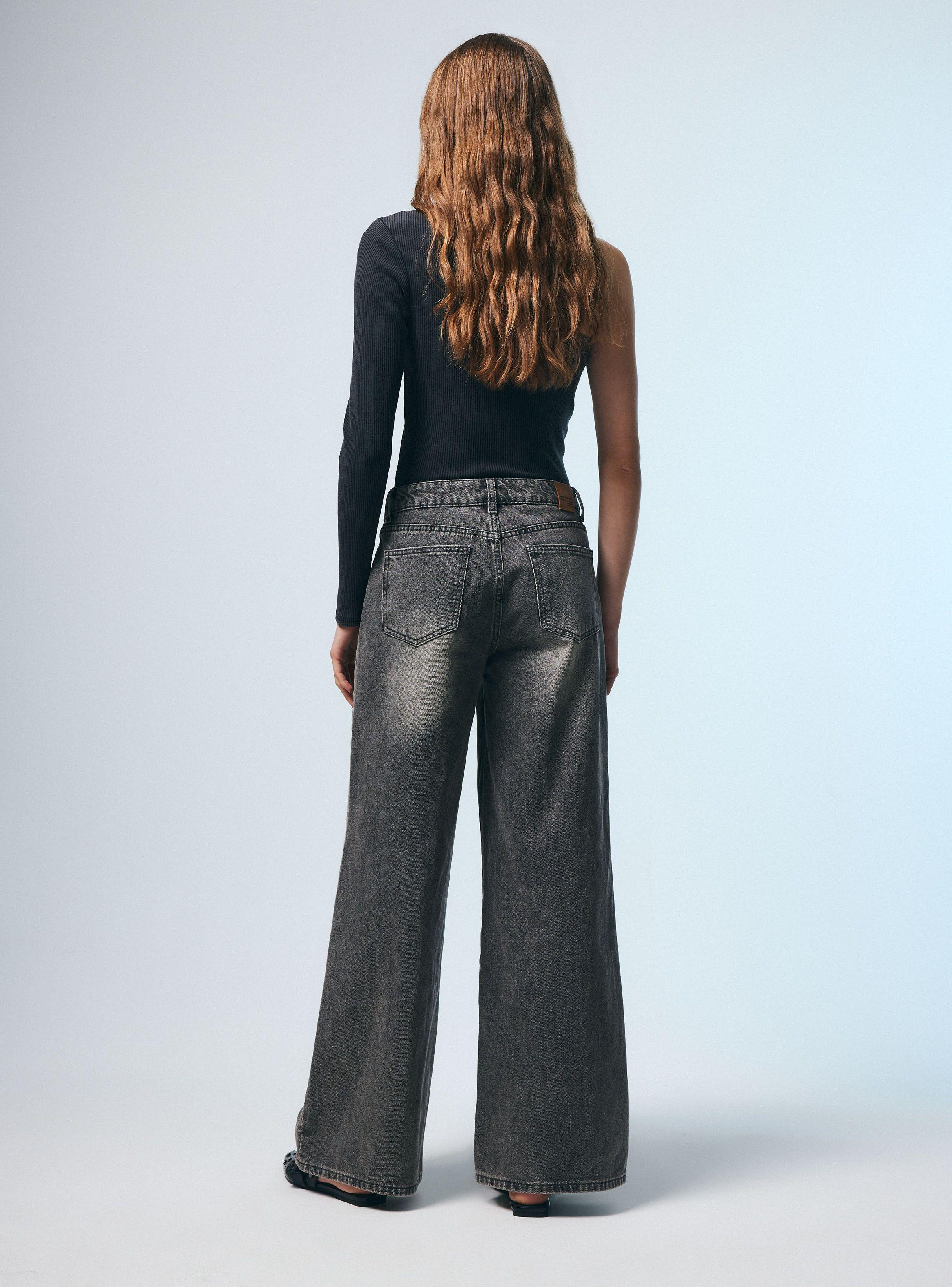 Jeans Tiro Medio Wide Leg Desgastados-5