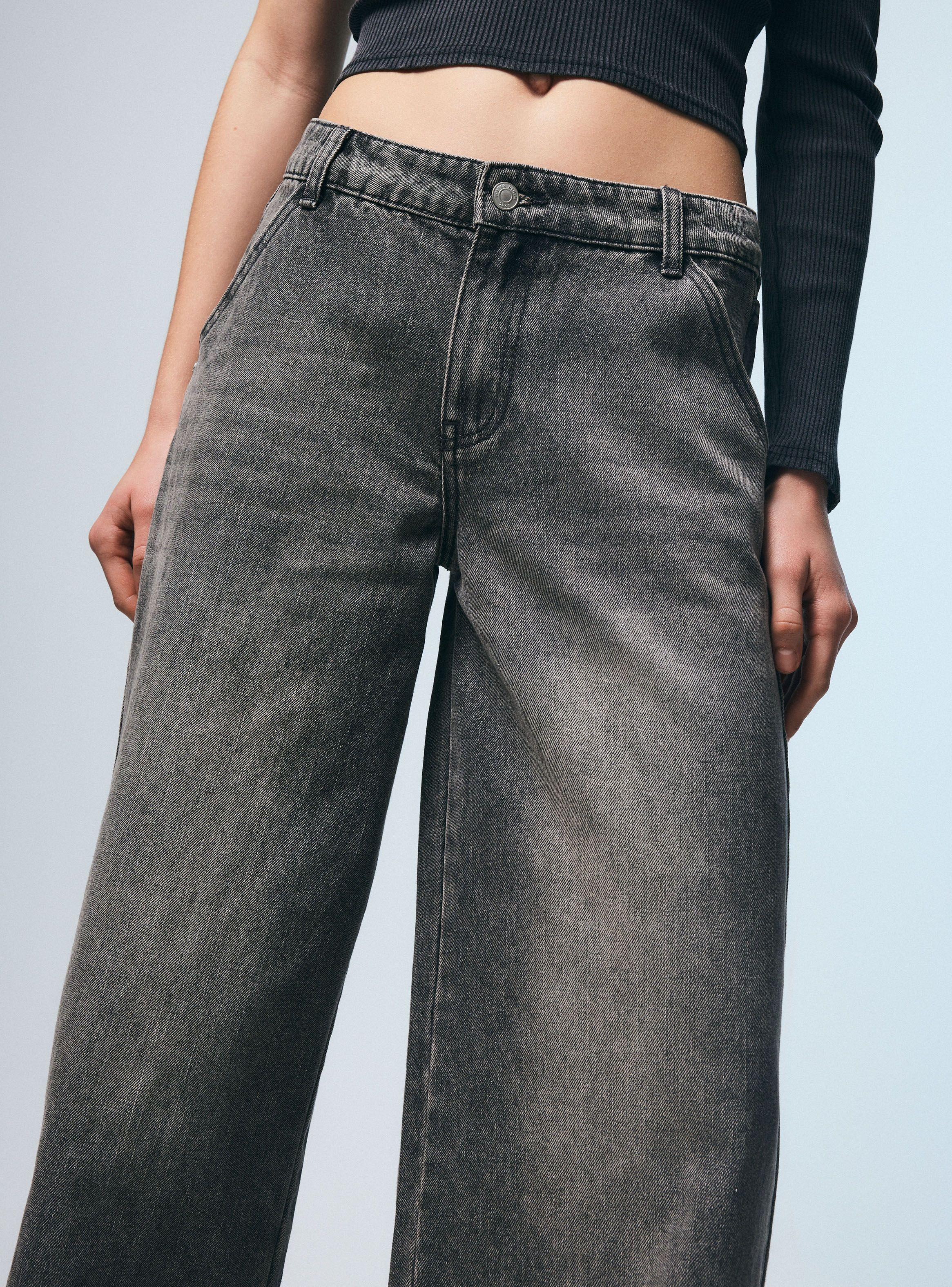 Jeans Tiro Medio Wide Leg Desgastados-2