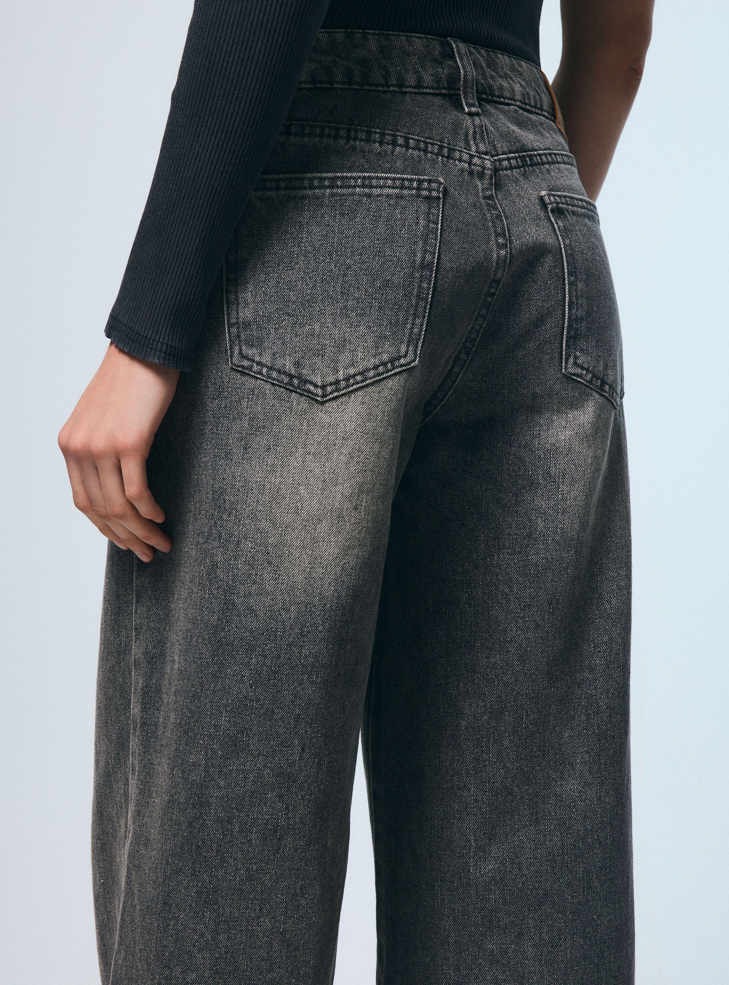 Jeans Tiro Medio Wide Leg Desgastados-3