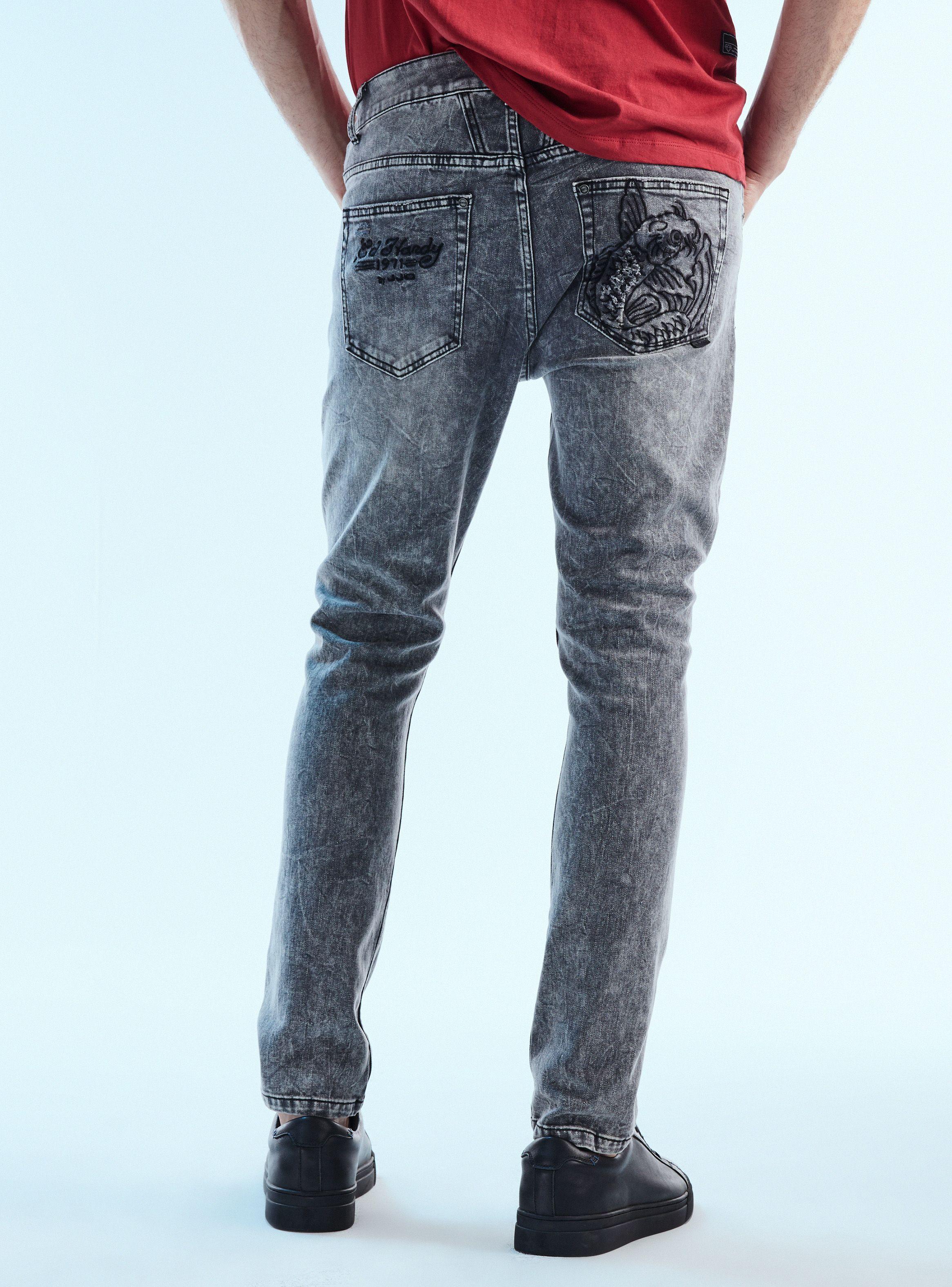Jeans Skinny Ed Hardy Roturas Bordado Bolsillo Trasero-1